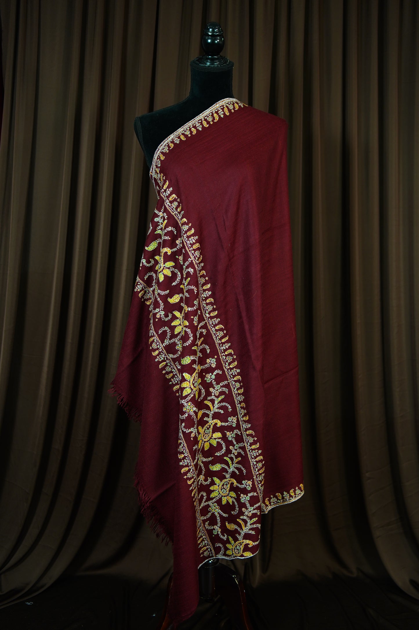 mahogany red GI embroidery pashmina shawl 9628