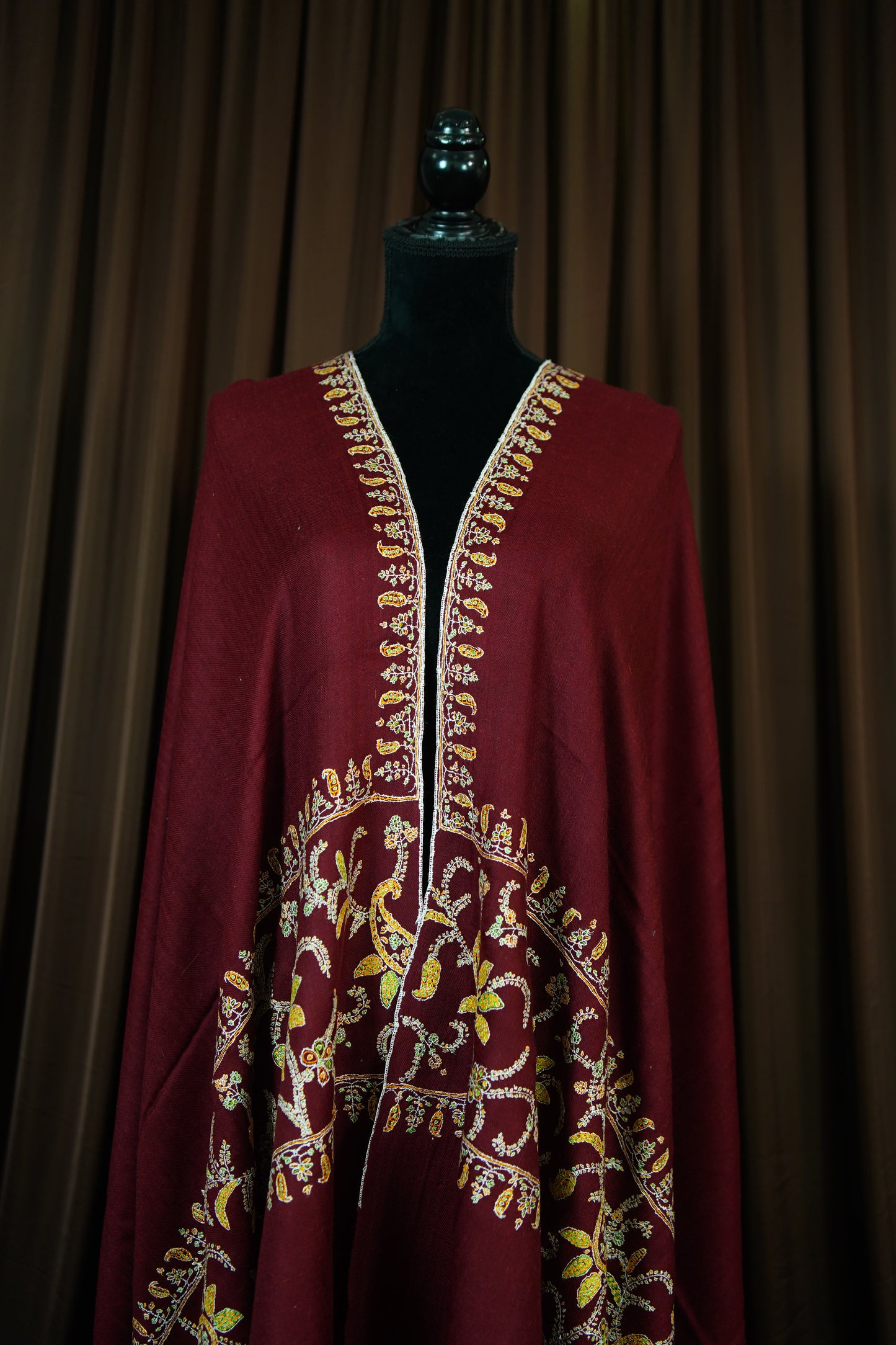 mahogany red GI embroidery pashmina shawl 9628