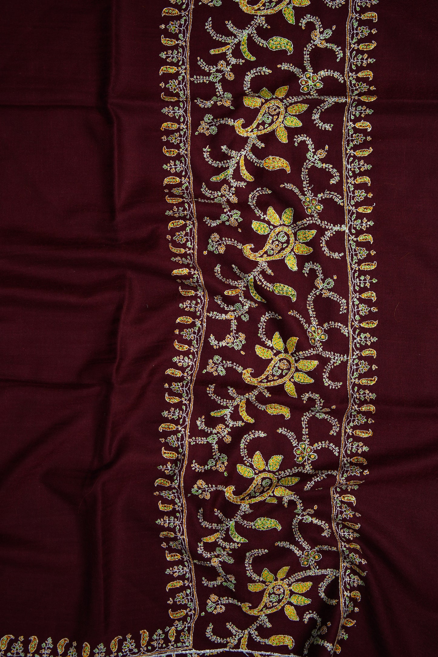 mahogany red GI embroidery pashmina shawl 9628