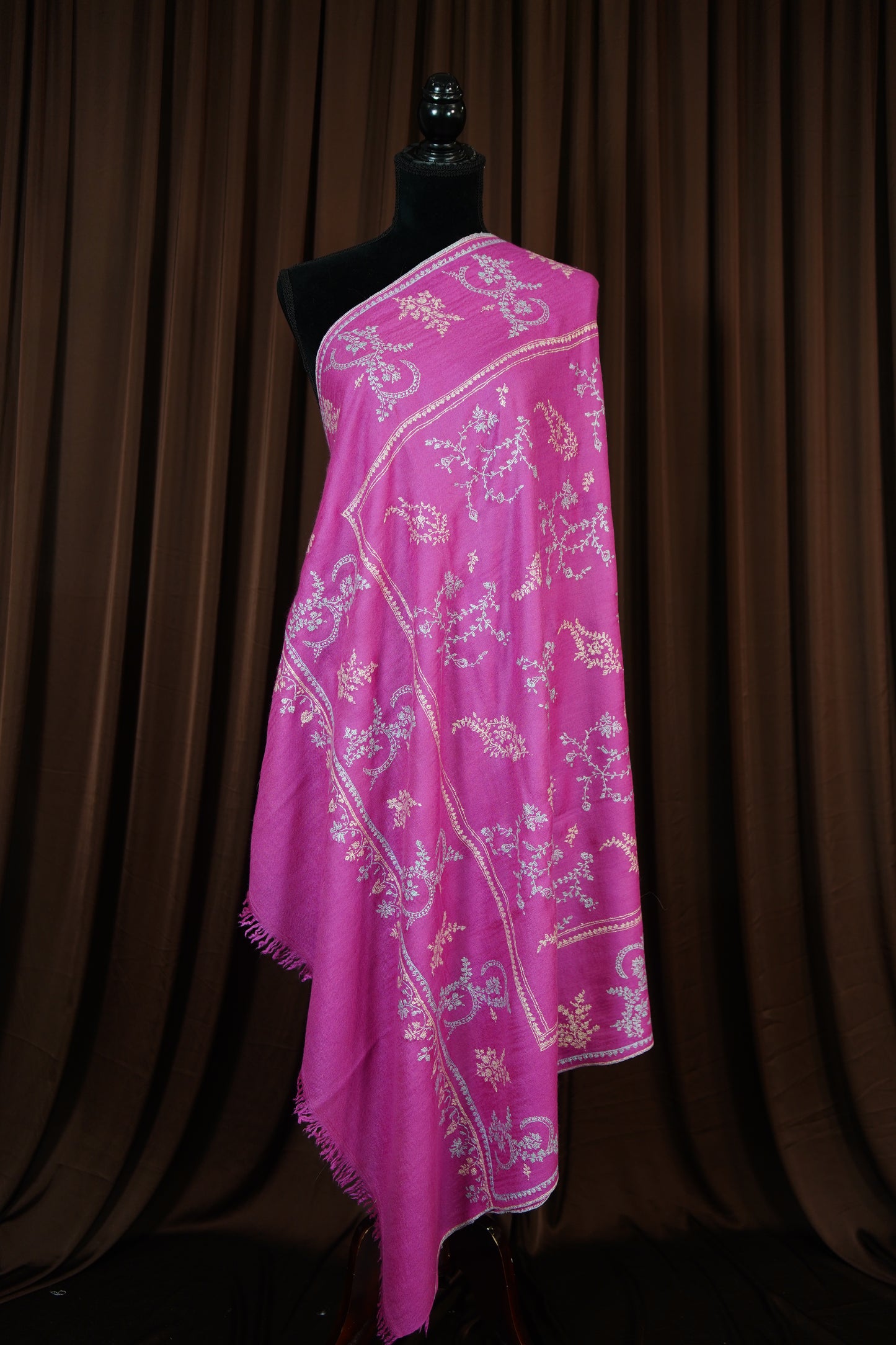 rose pink GI embroidery pashmina shawl 9629