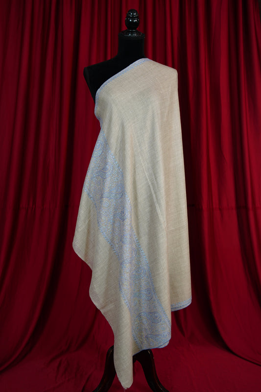 light natural GI embroidery pashmina shawl 9630
