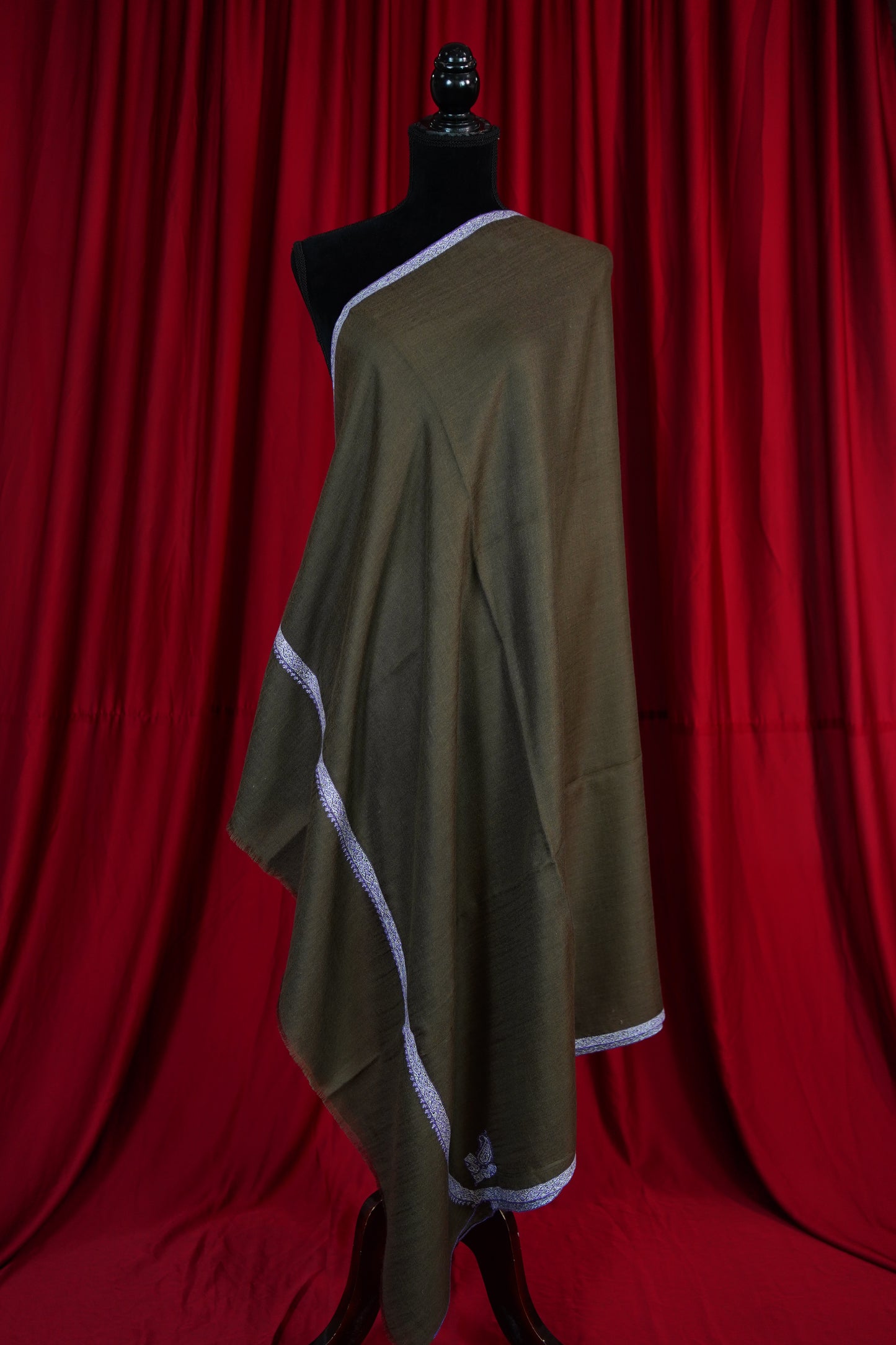 Ash brown GI embroidery pashmina shawl 9631