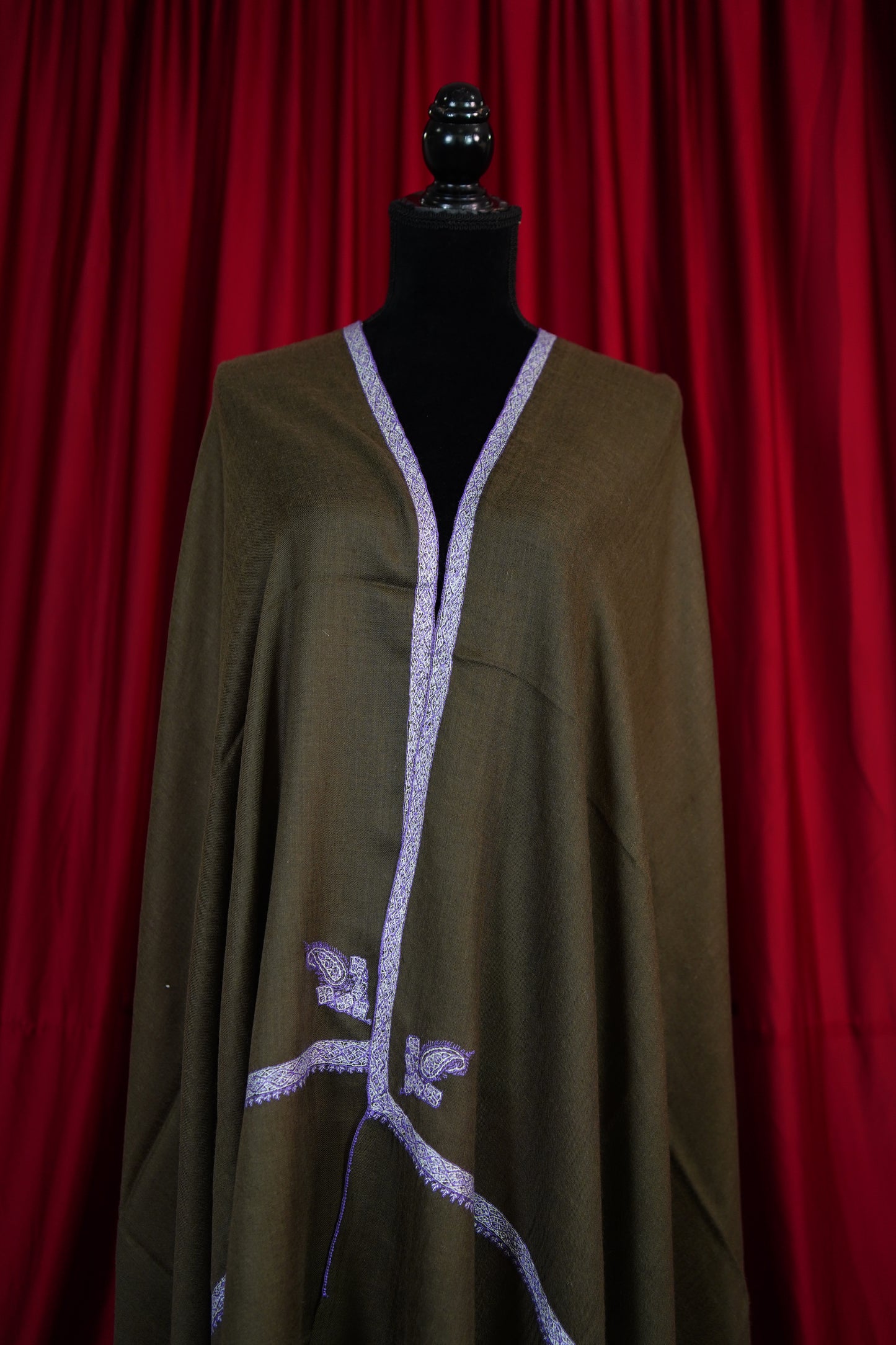 Ash brown GI embroidery pashmina shawl 9631