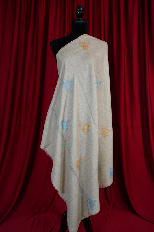 light natural GI butis embroidery pashmina shawl 9632