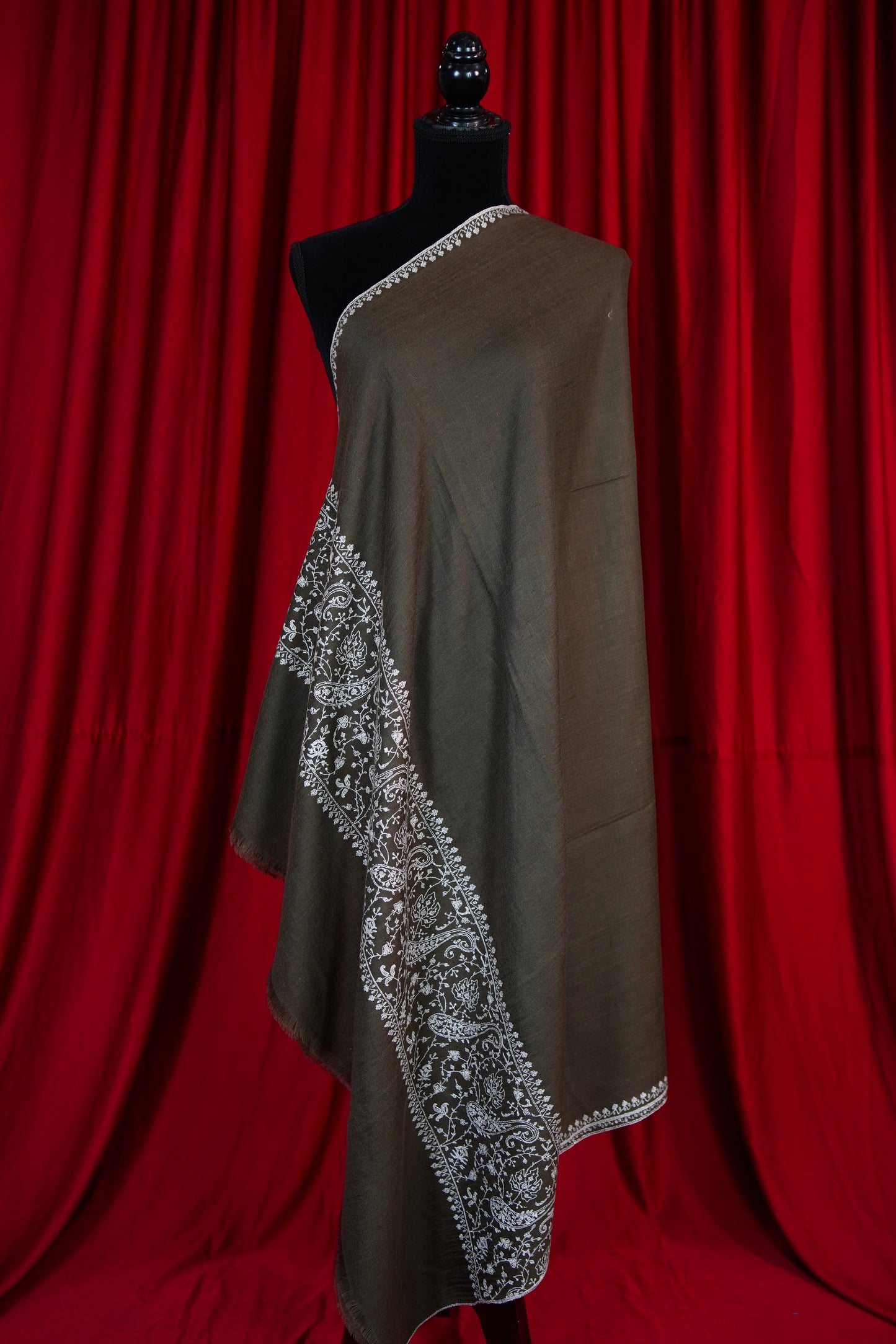 ash gray GI embroidery pashmina shawl 9634