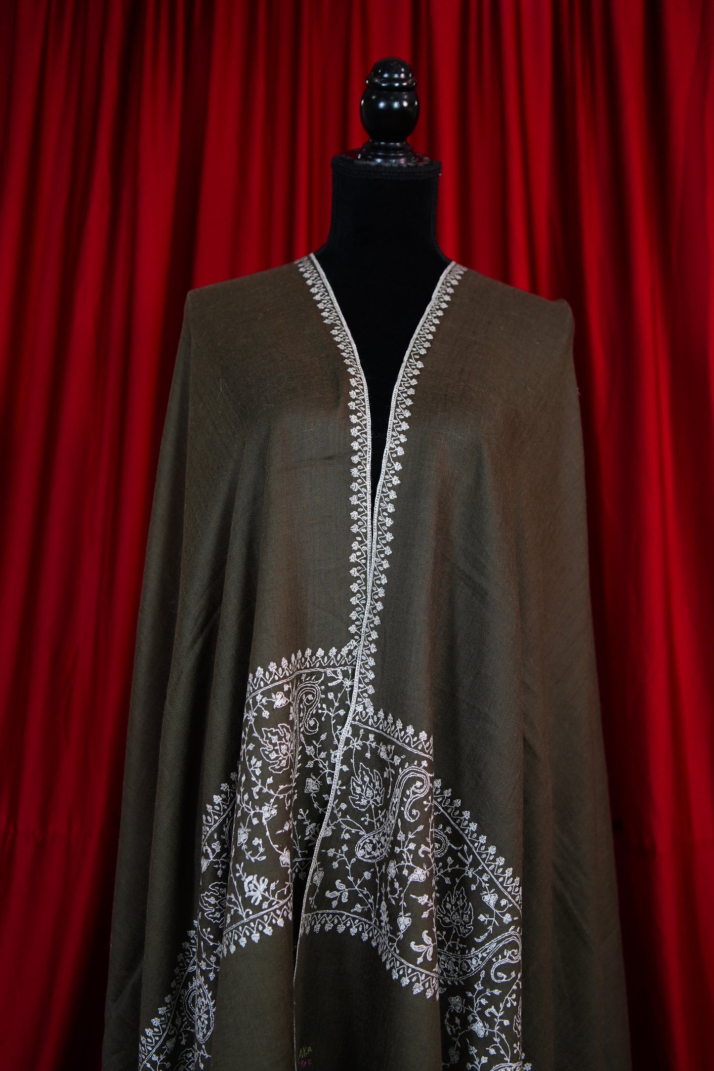 ash gray GI embroidery pashmina shawl 9634