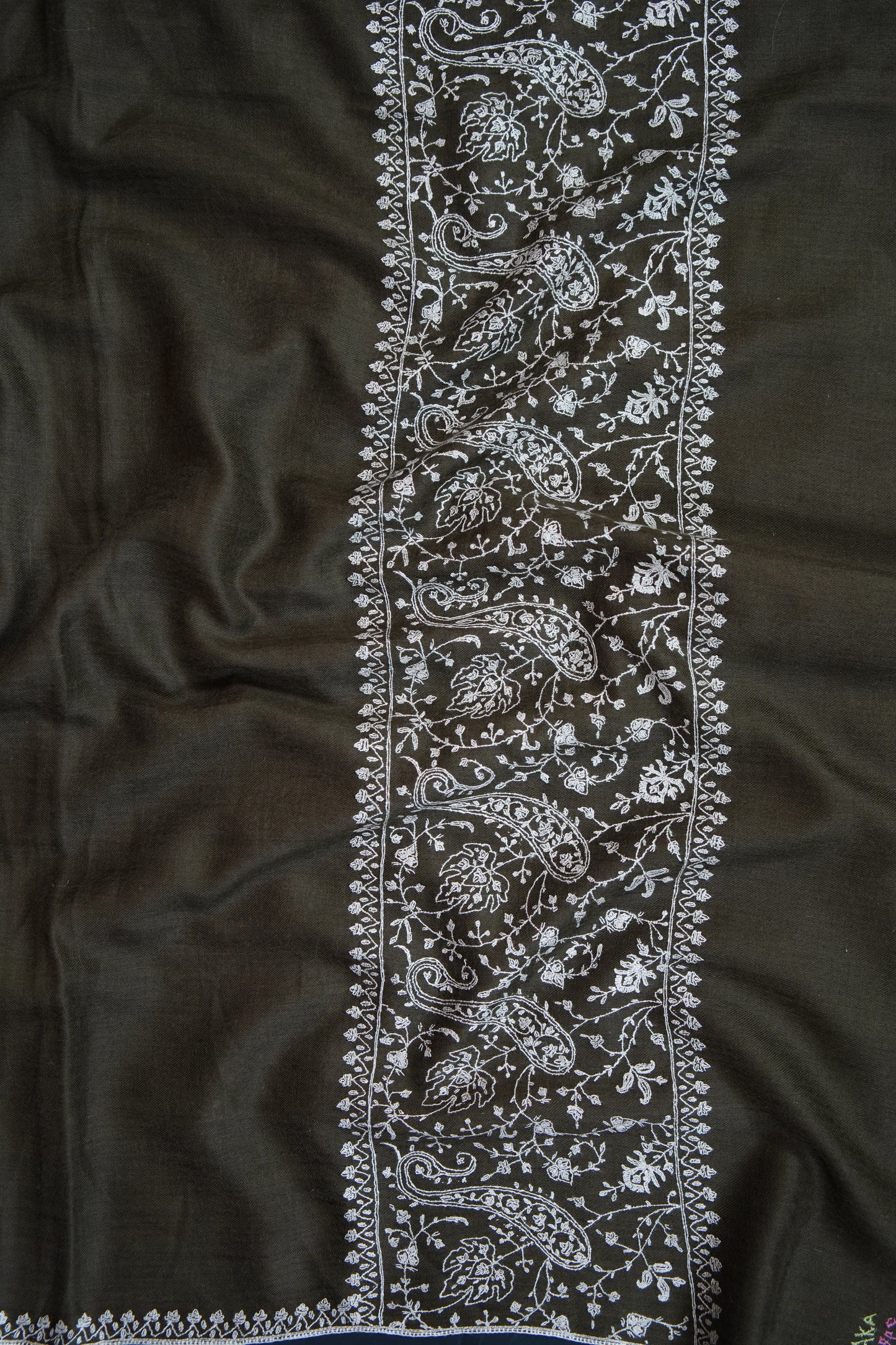 ash gray GI embroidery pashmina shawl 9634