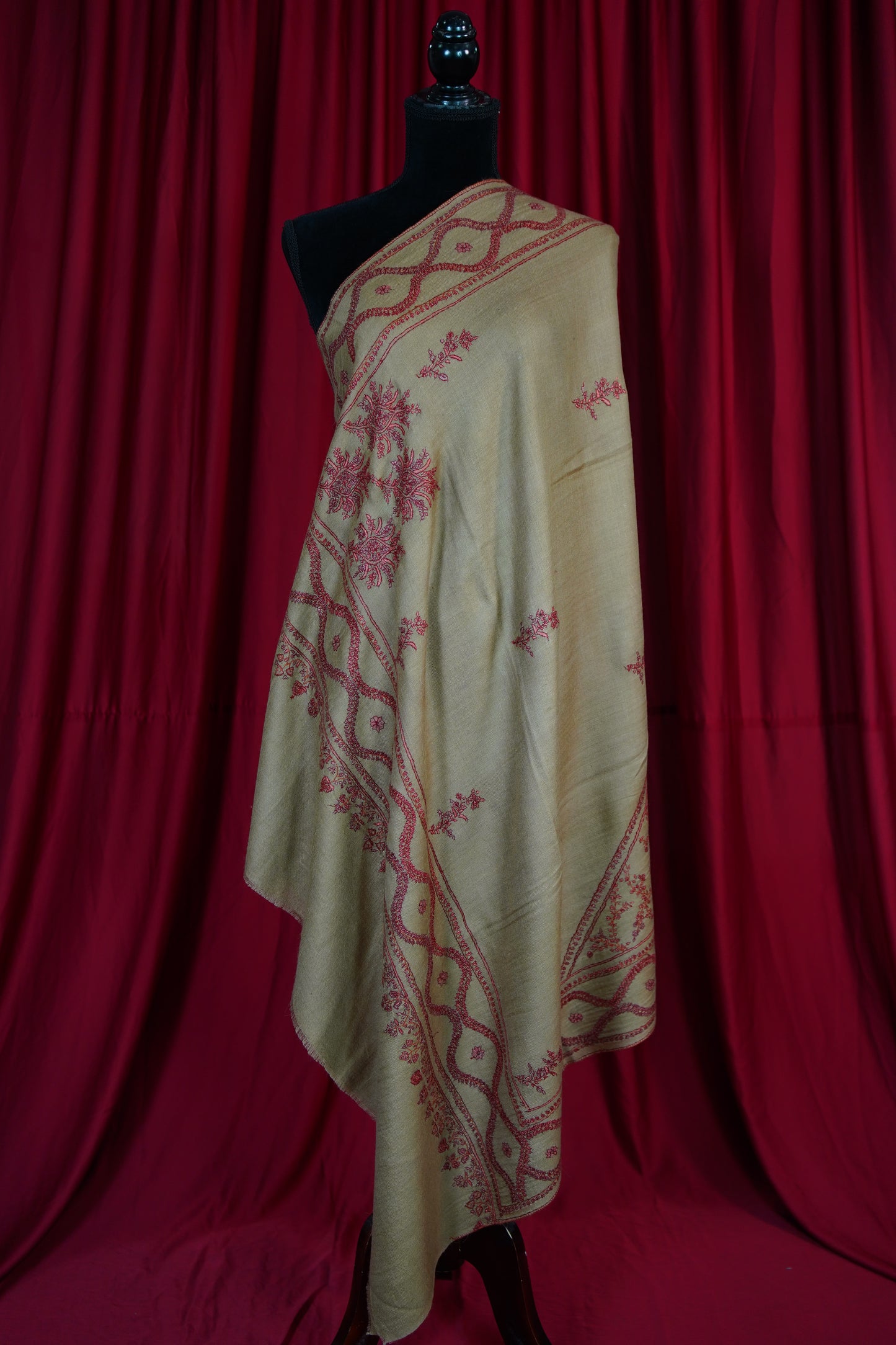 flaxen butis GI embroidery pashmina shawl 9635