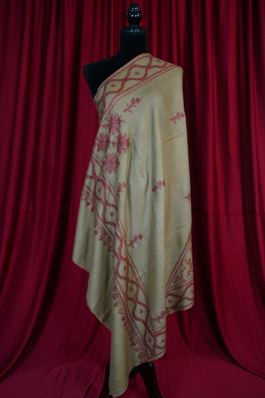 flaxen butis GI embroidery pashmina shawl 9635