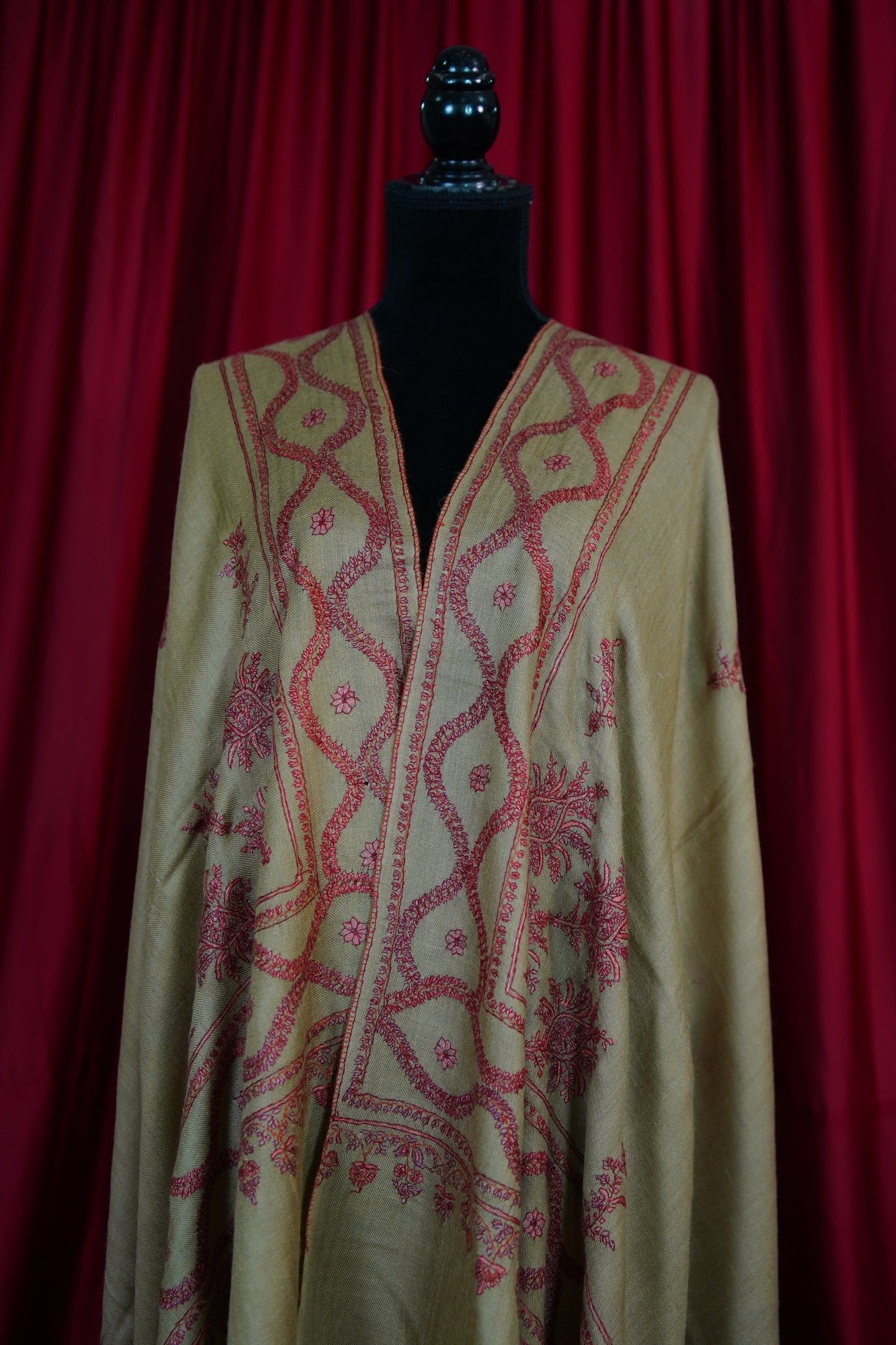 flaxen butis GI embroidery pashmina shawl 9635