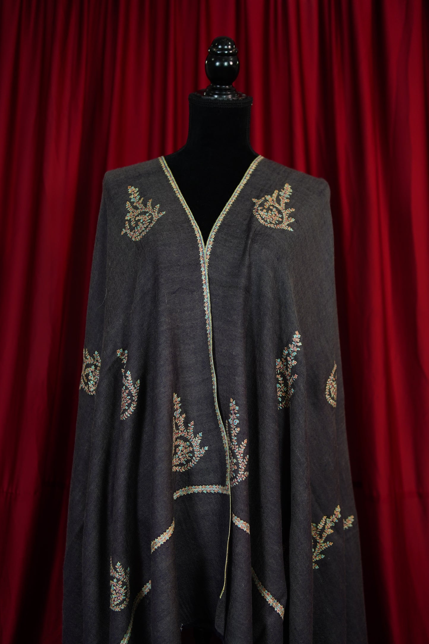 shadow gray butis GI embroidery pashmina shawl 9637