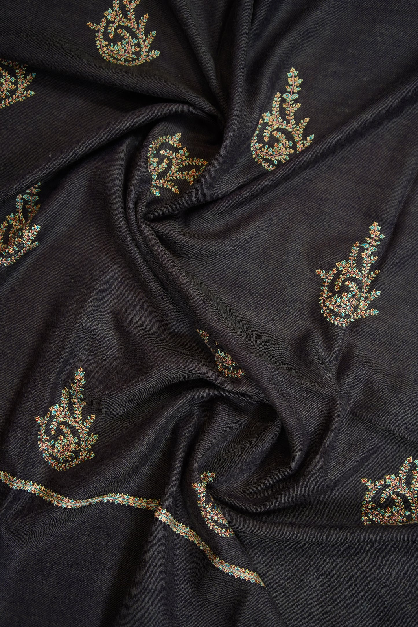 shadow gray butis GI embroidery pashmina shawl 9637