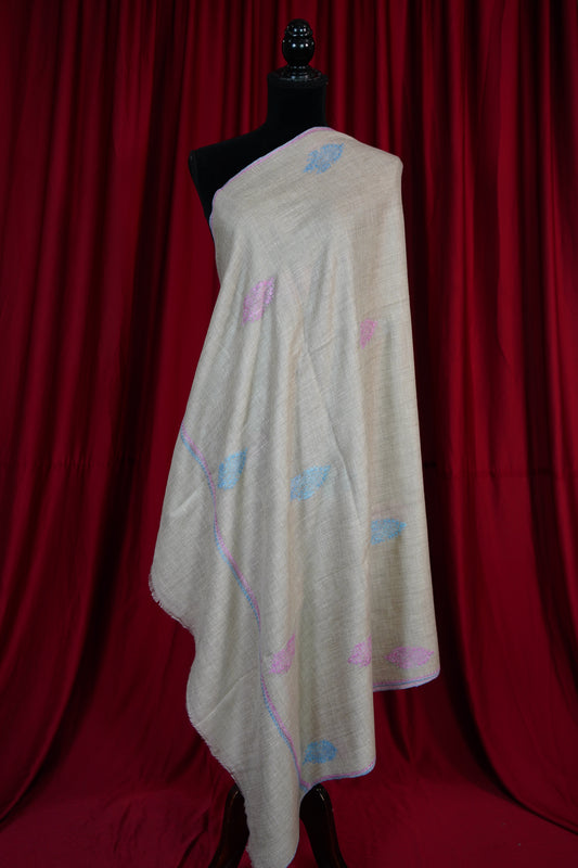 light natural butis GI embroidery pashmina shawl 9638