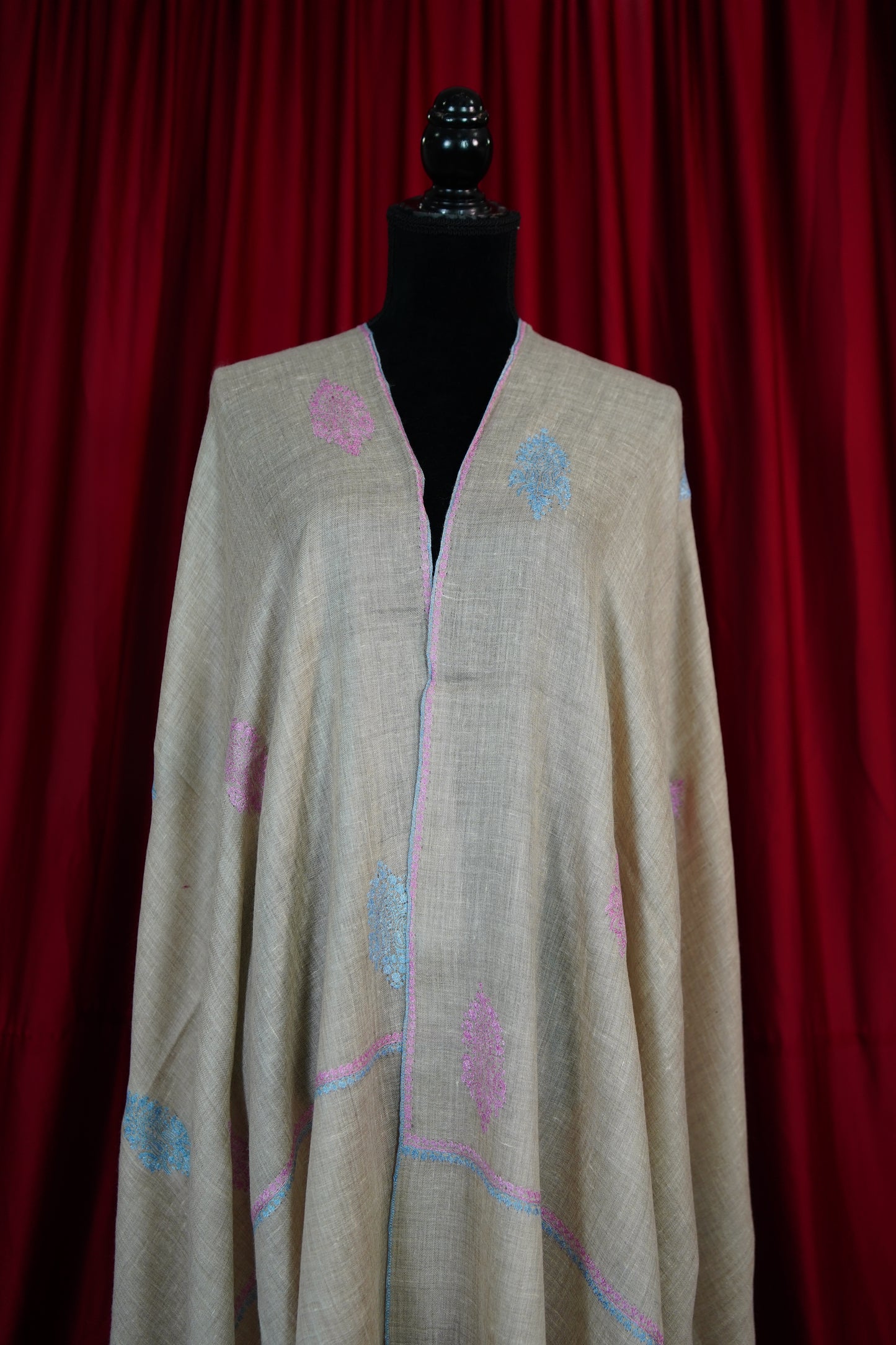 light natural butis GI embroidery pashmina shawl 9638