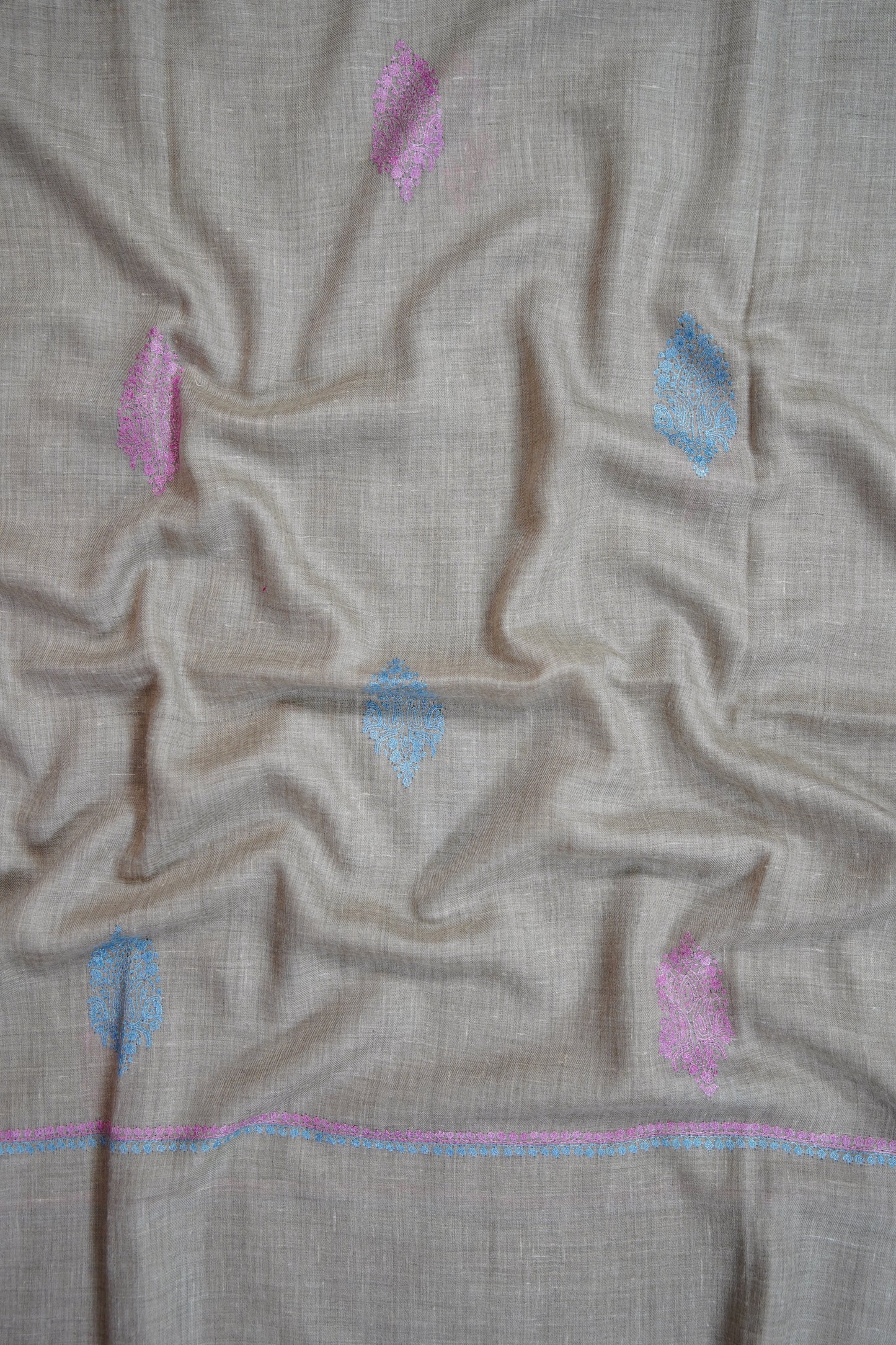 light natural butis GI embroidery pashmina shawl 9638