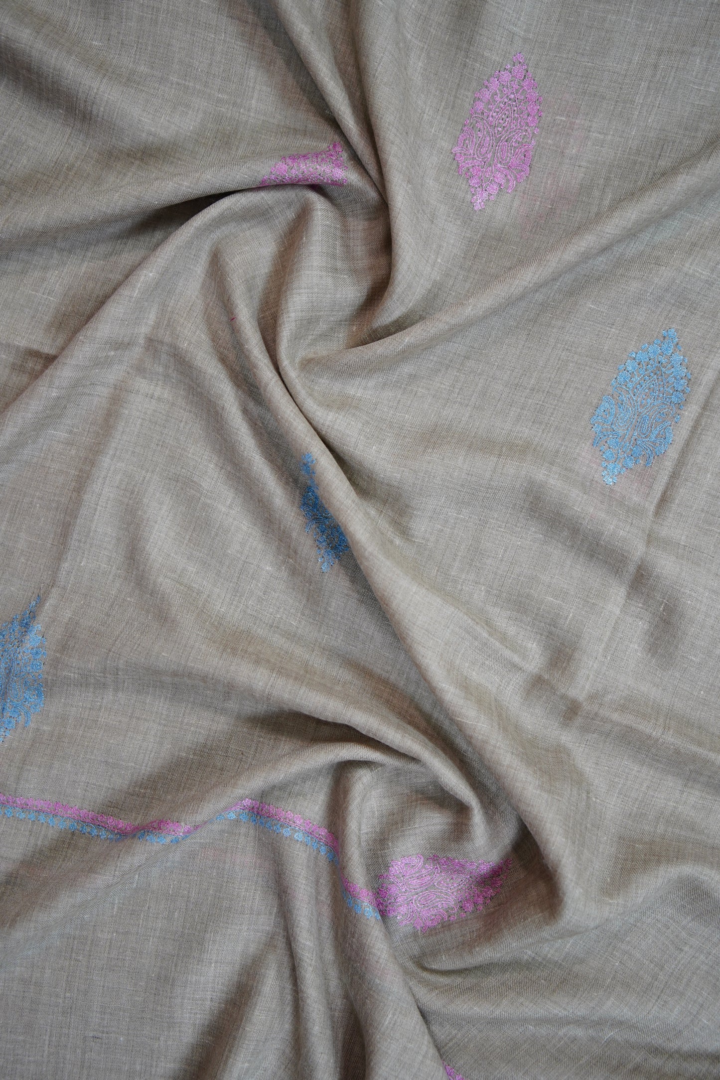 light natural butis GI embroidery pashmina shawl 9638