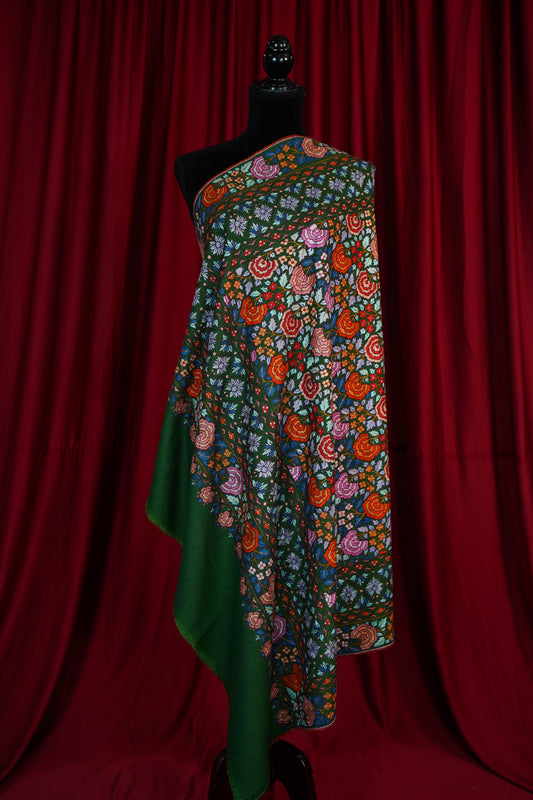 green GI jamma embroidery pashmina shawl 9639