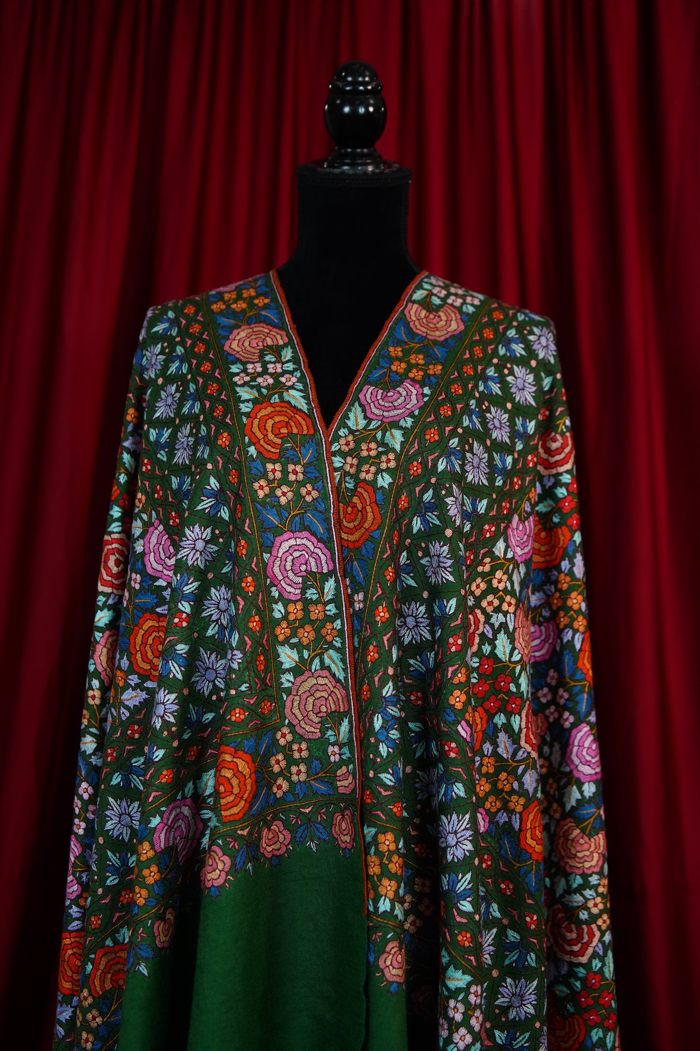 green GI jamma embroidery pashmina shawl 9639