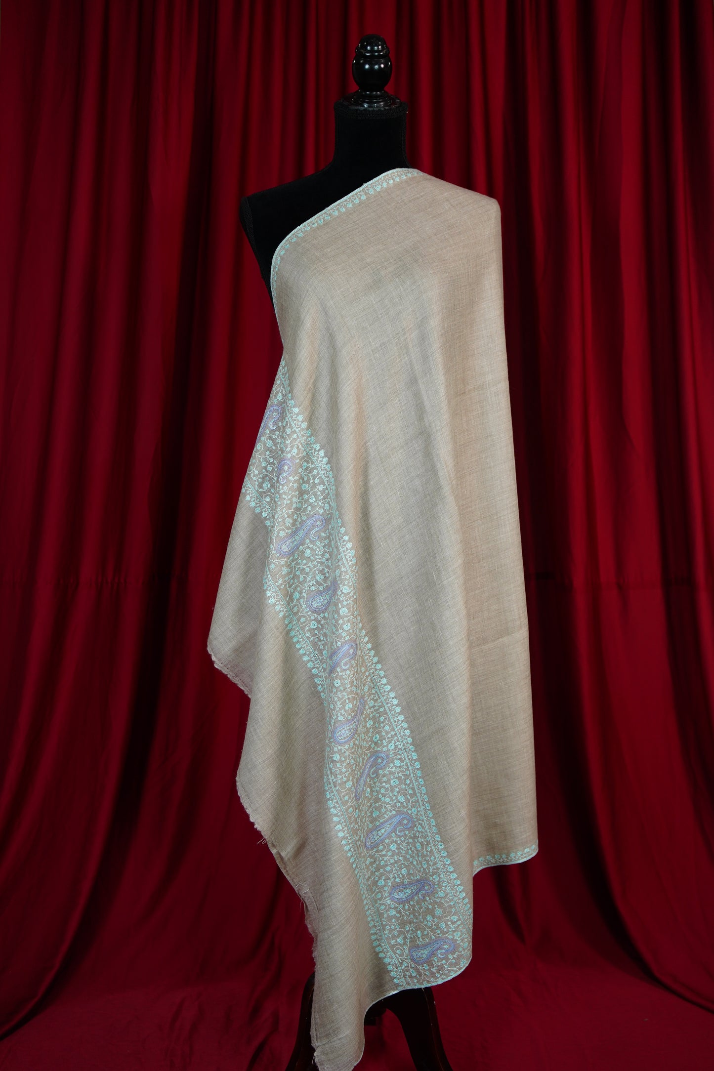 light natural GI embroidery pashmina shawl 9640