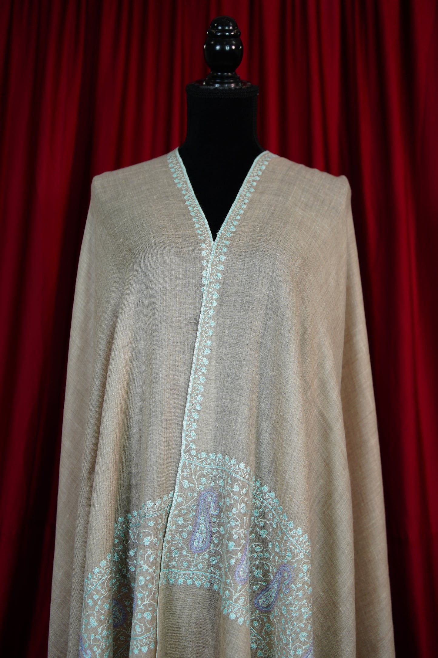 light natural GI embroidery pashmina shawl 9640