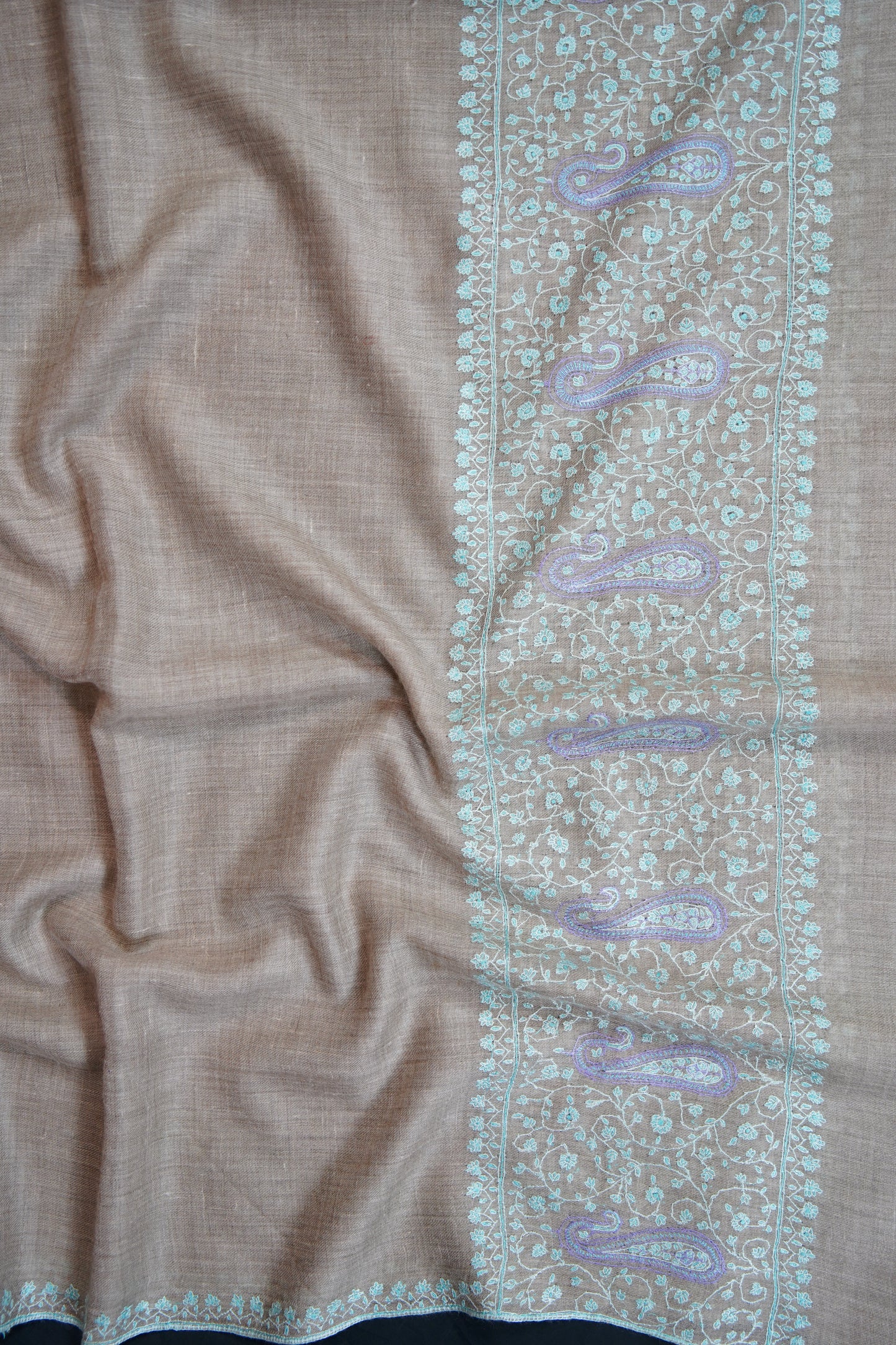 light natural GI embroidery pashmina shawl 9640