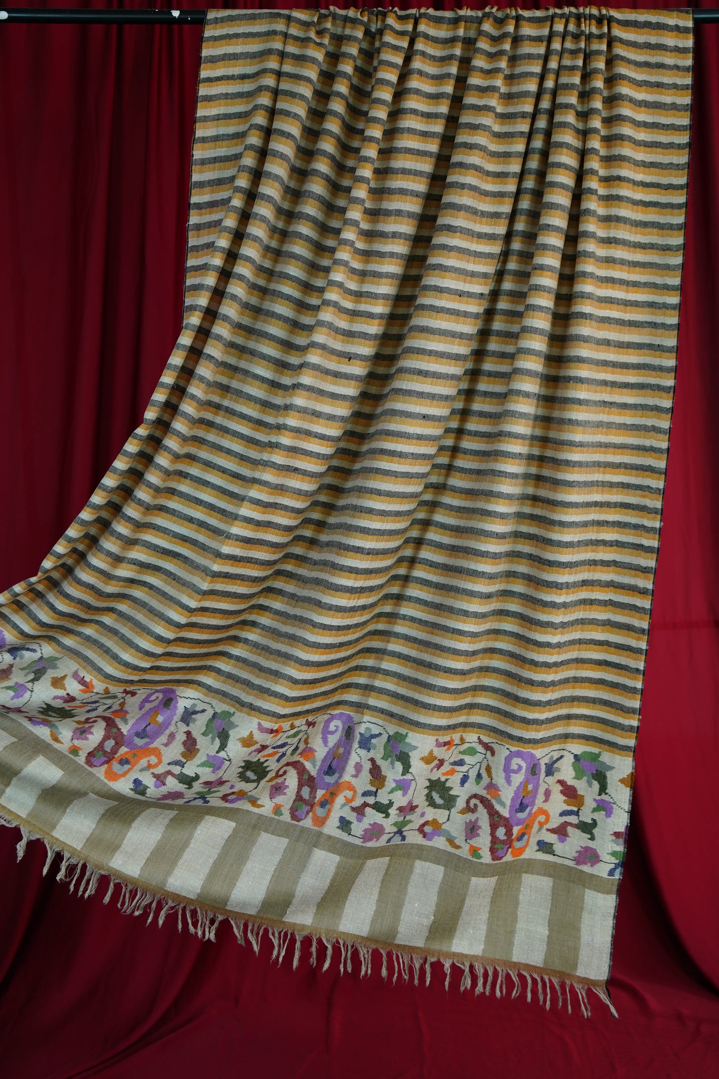 tri-color striped XL GI kani palla shawl 9645