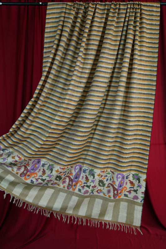 tri-color striped XL GI kani palla shawl 9645