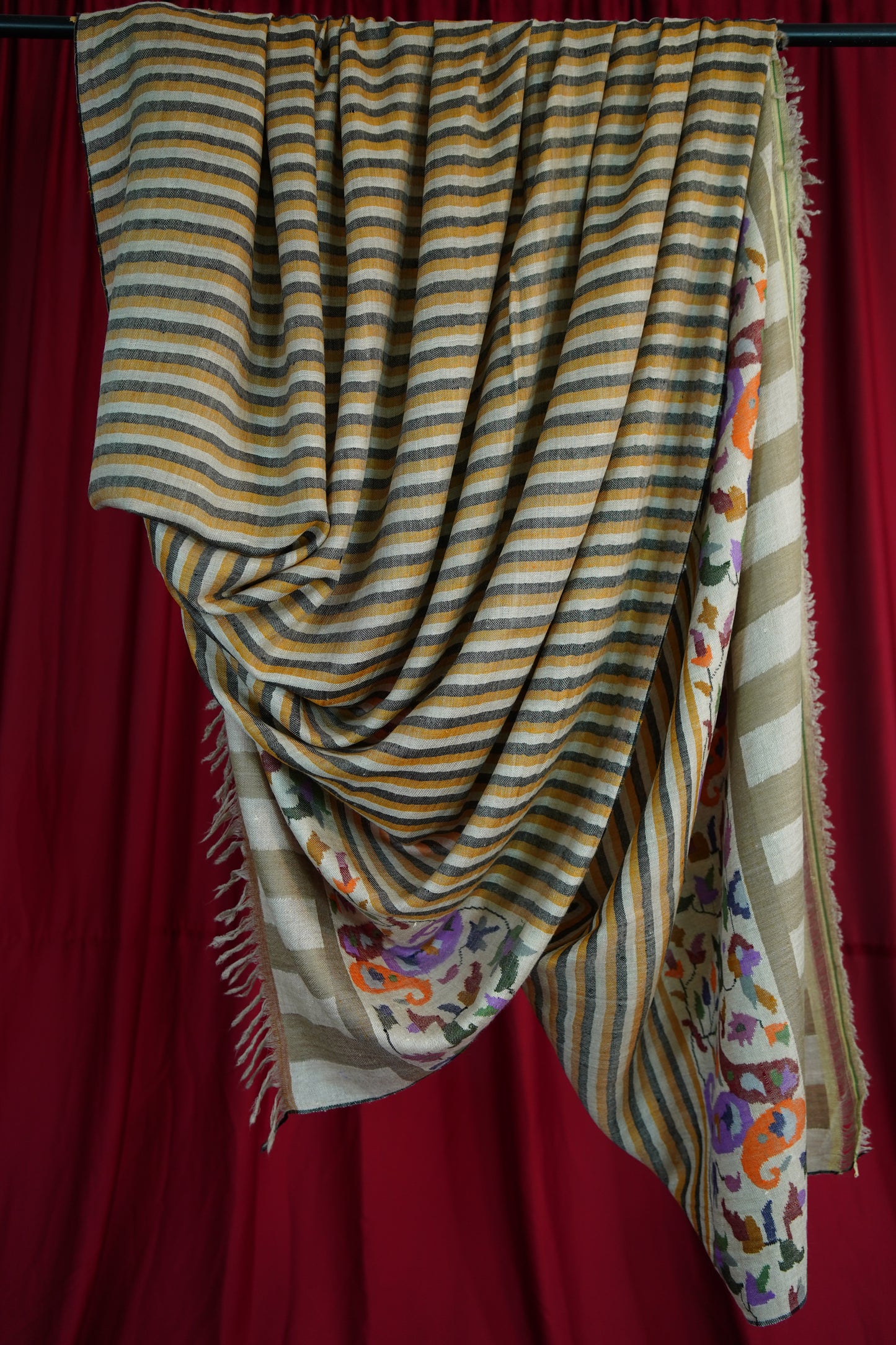 tri-color striped XL GI kani palla shawl 9645