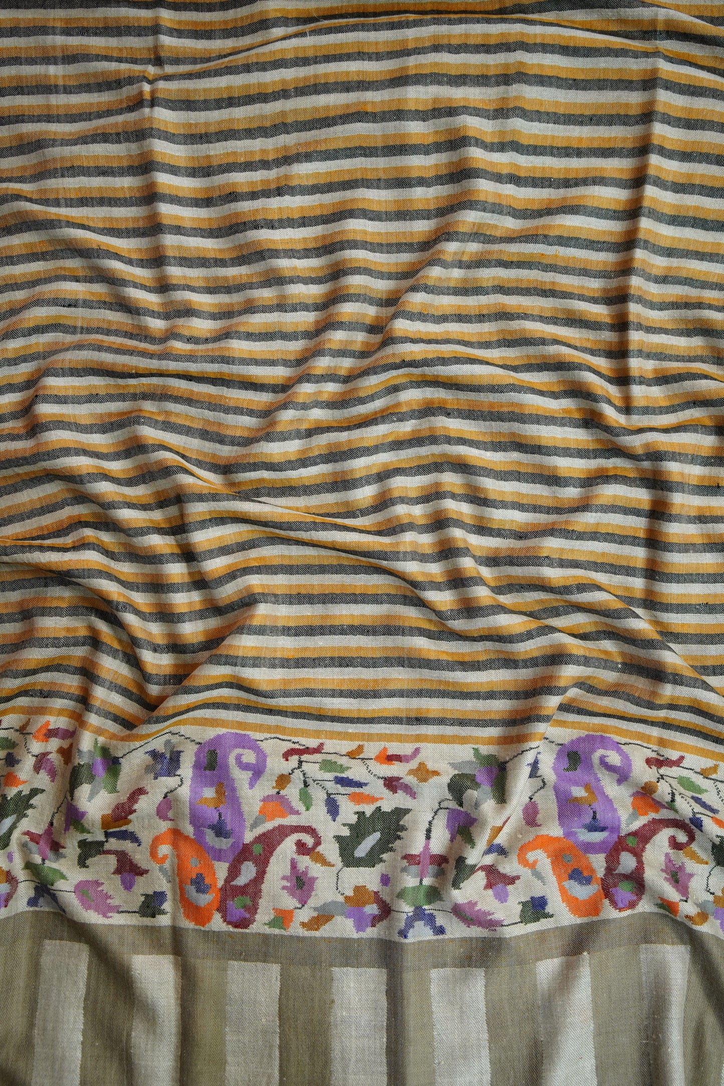 tri-color striped XL GI kani palla shawl 9645