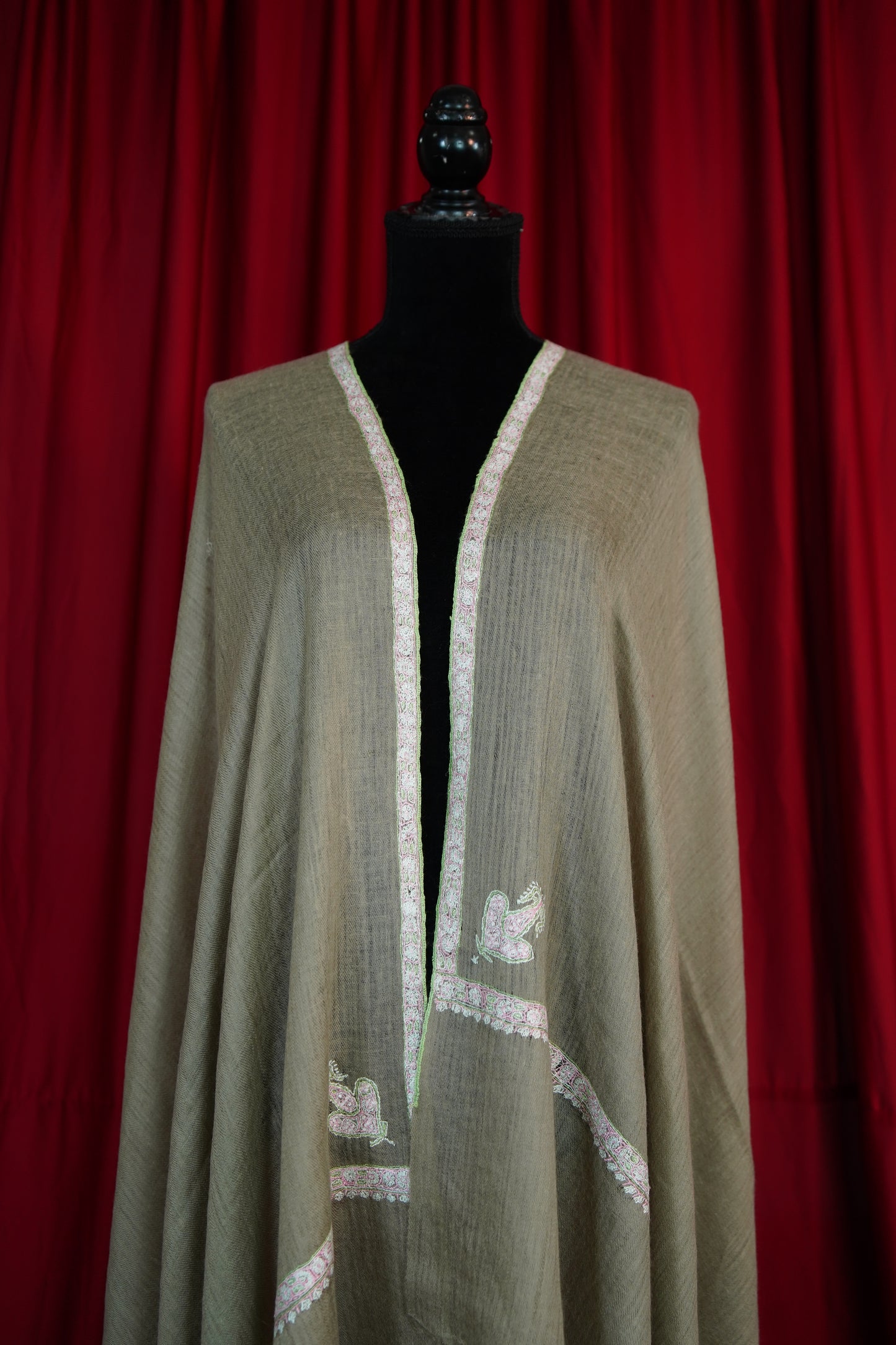 light natural GI embroidery pashmina shawl 9646