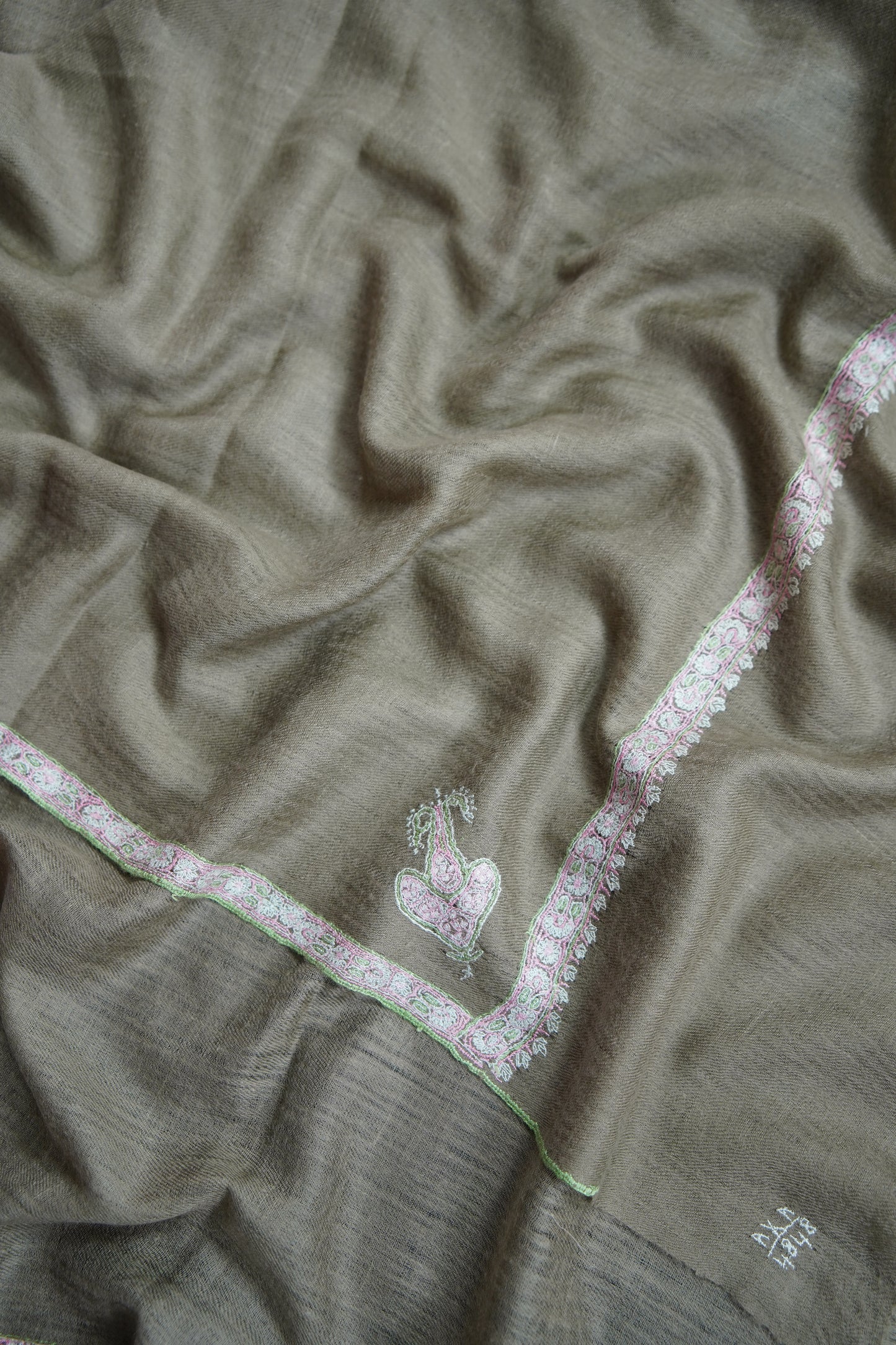 light natural GI embroidery pashmina shawl 9646
