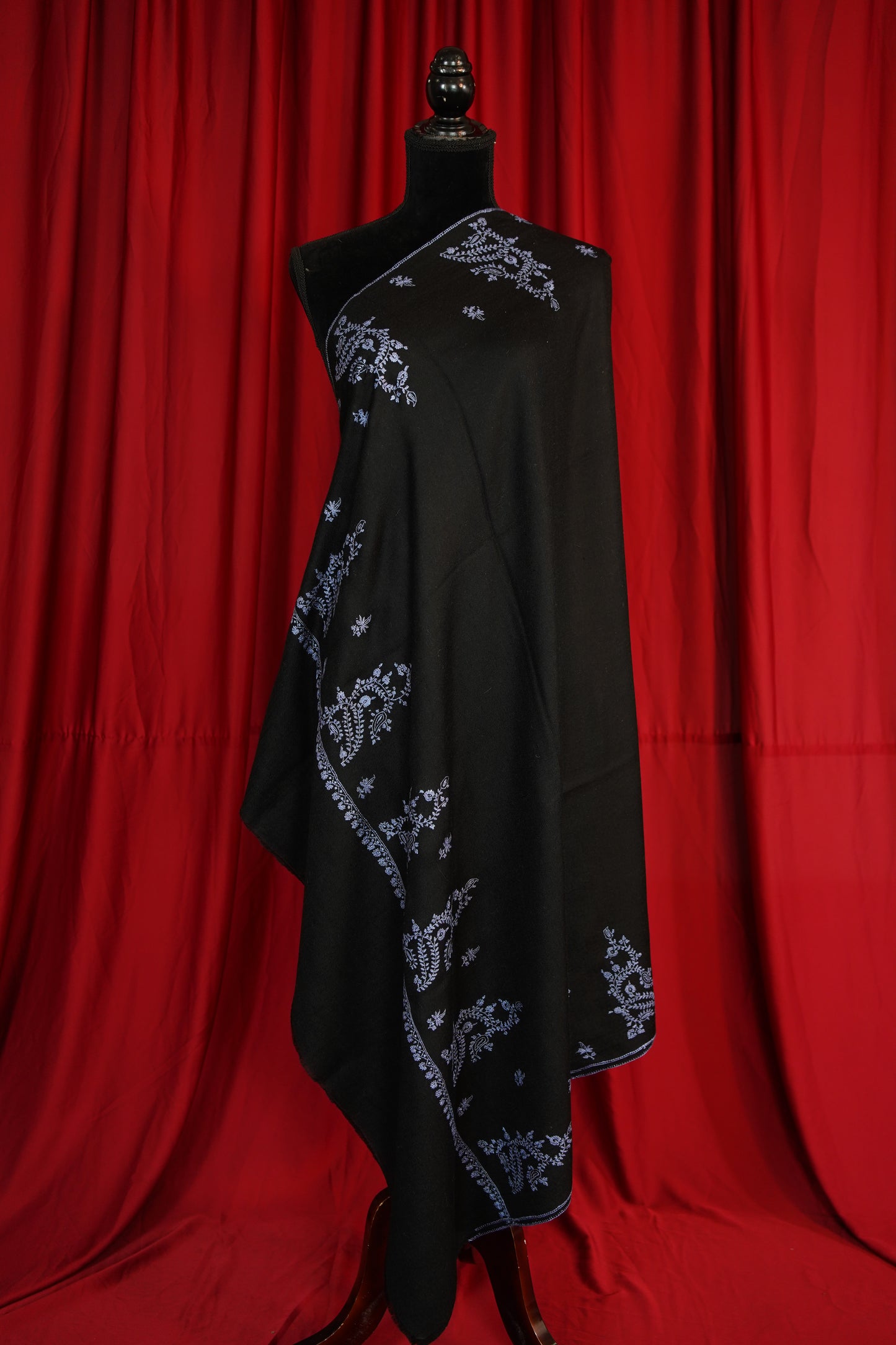jet black GI embroidery pashmina shawl 9647