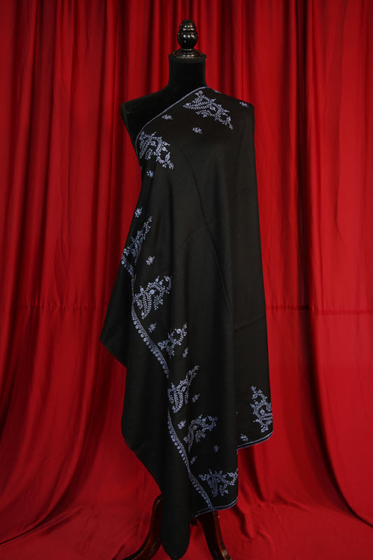 jet black GI embroidery pashmina shawl 9647