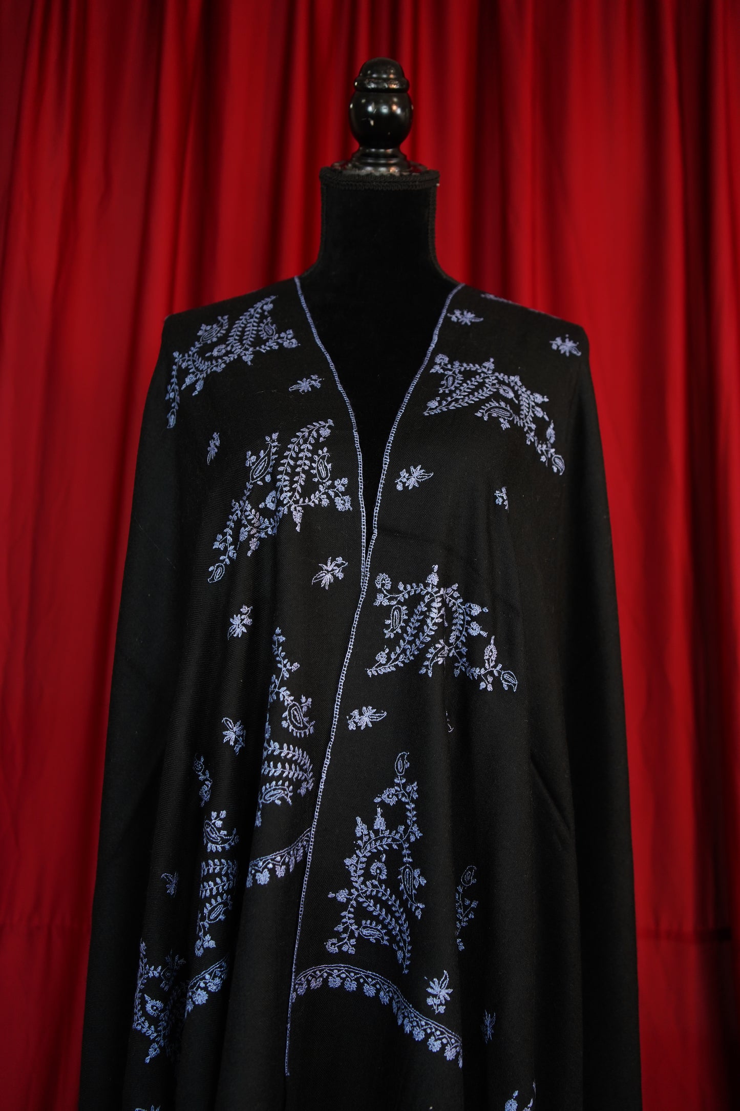 jet black GI embroidery pashmina shawl 9647