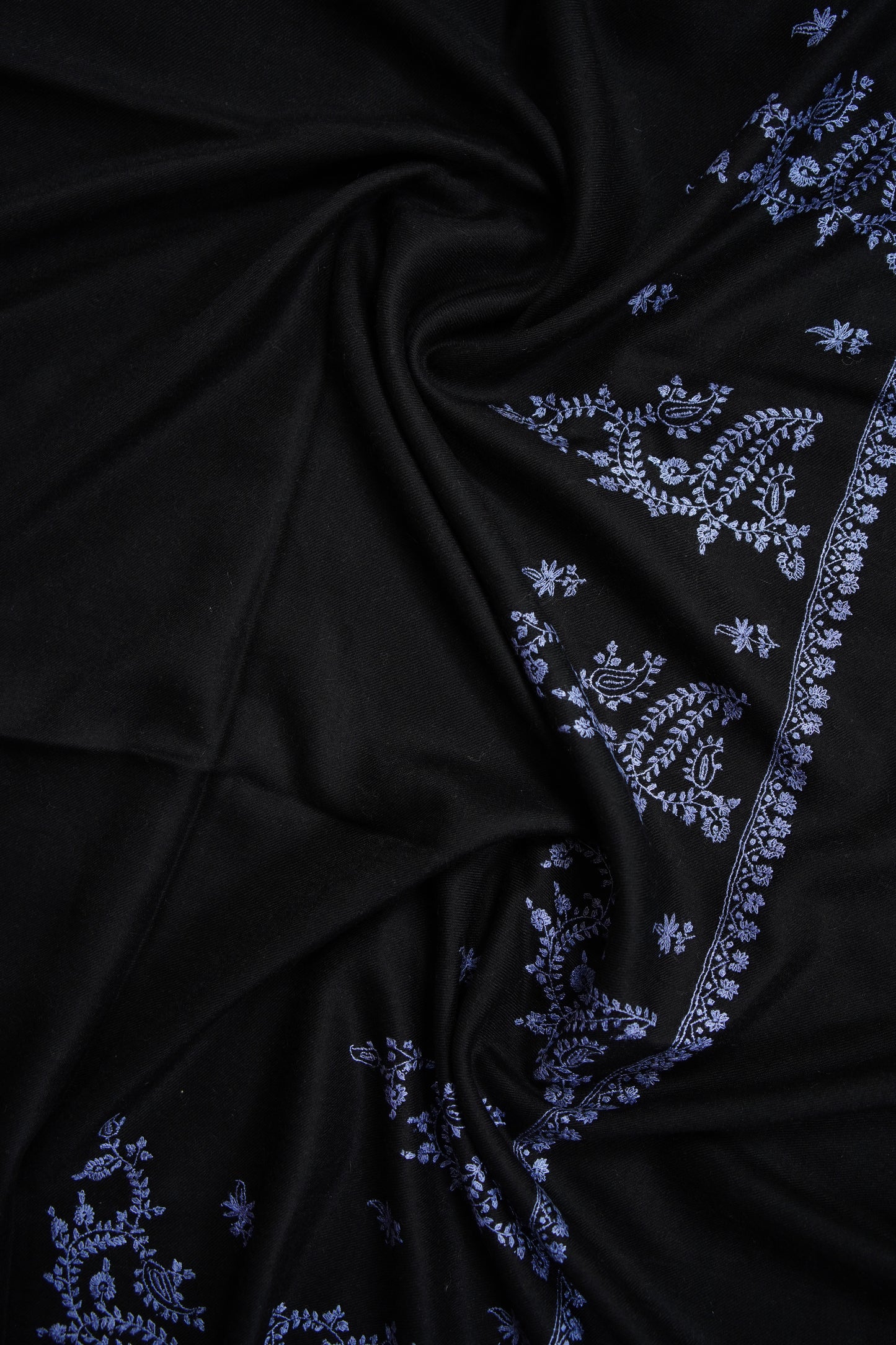 jet black GI embroidery pashmina shawl 9647