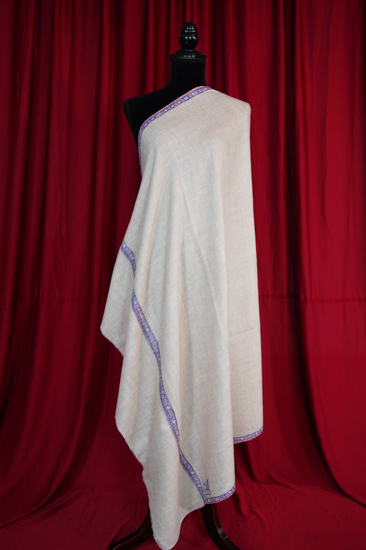 pure white GI embroidery pashmina shawl 9648