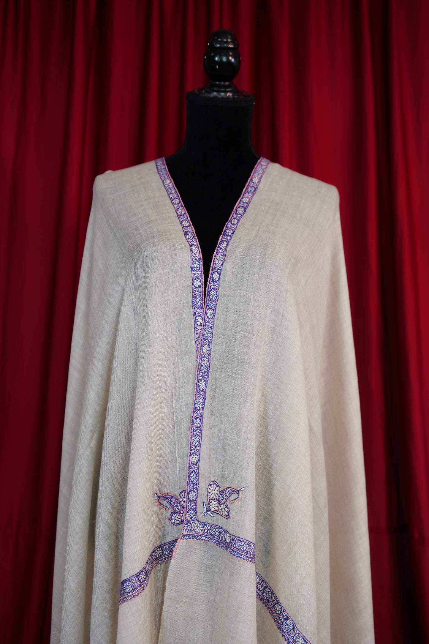 pure white GI embroidery pashmina shawl 9648