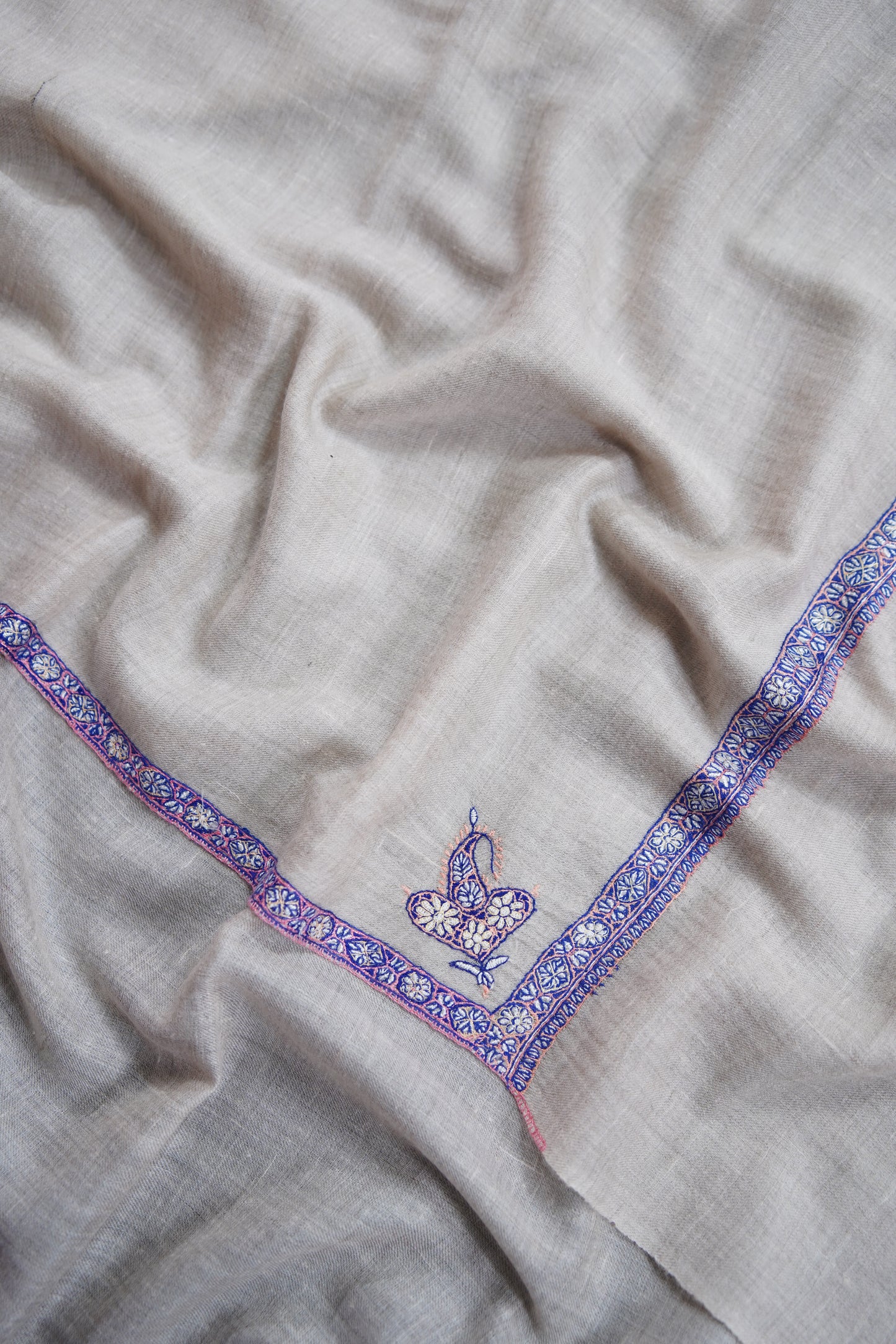 pure white GI embroidery pashmina shawl 9648