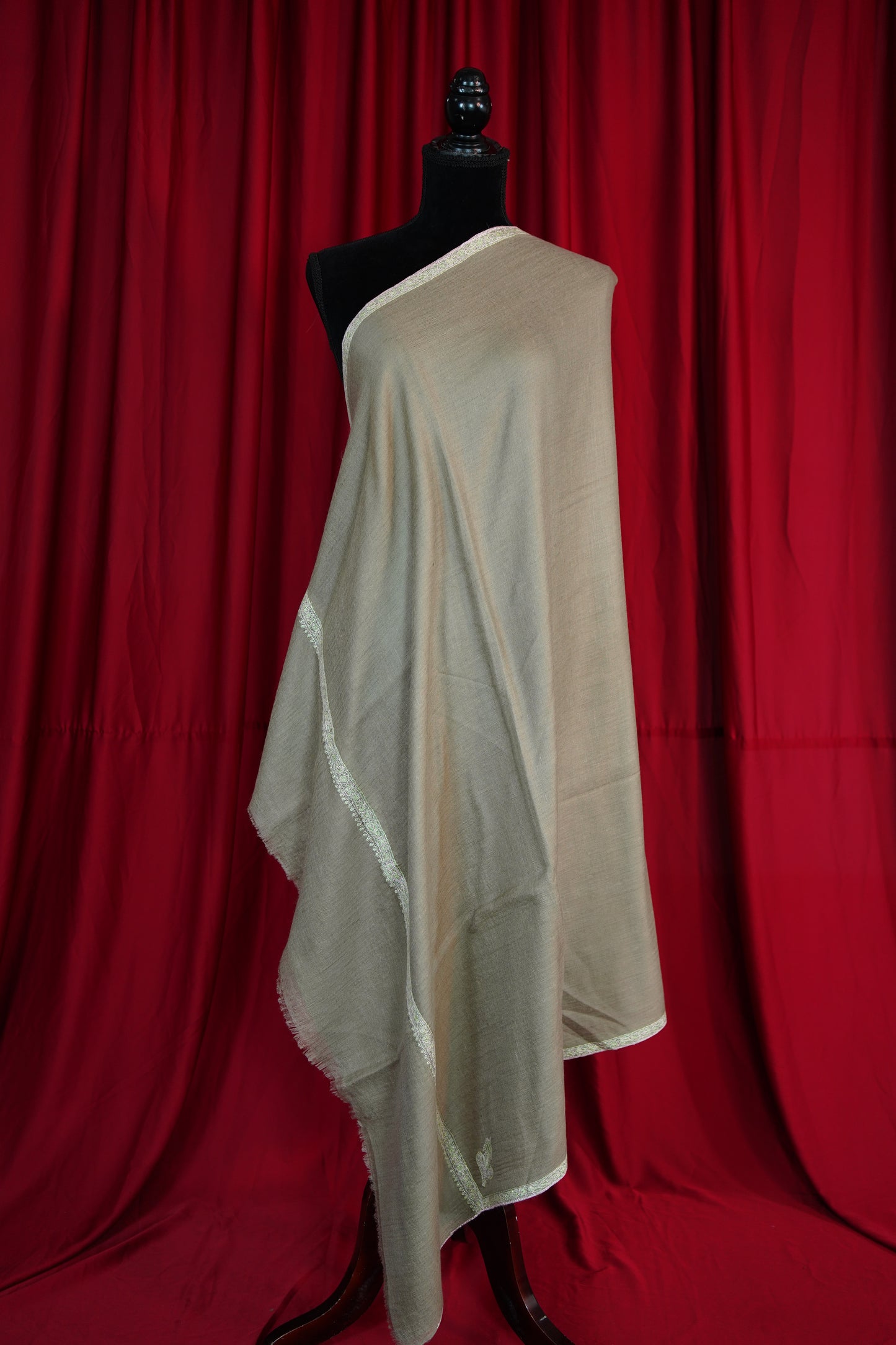 light natural GI embroidery pashmina shawl 9649