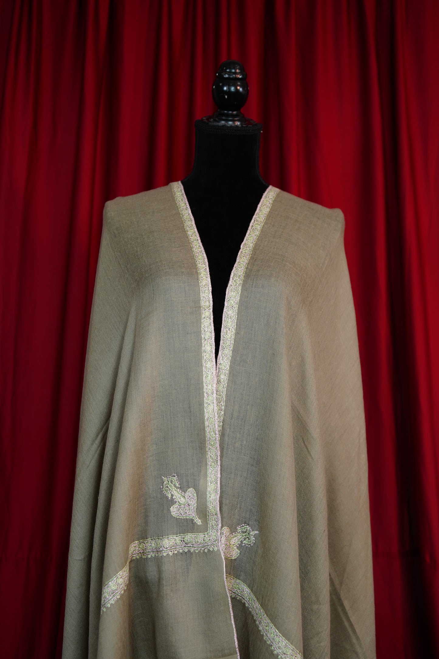 light natural GI embroidery pashmina shawl 9649