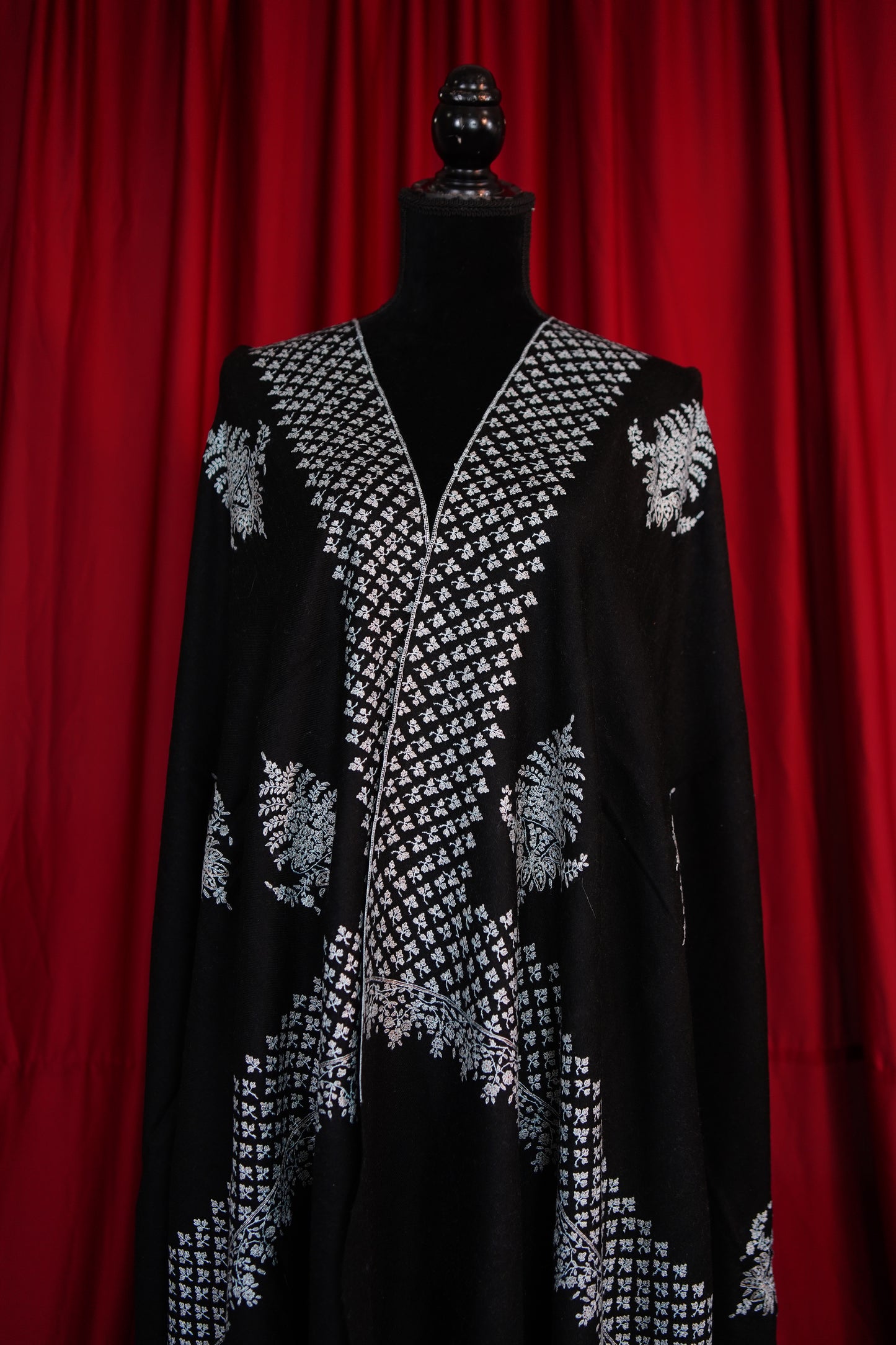 black butis GI embroidery pashmina shawl 9650