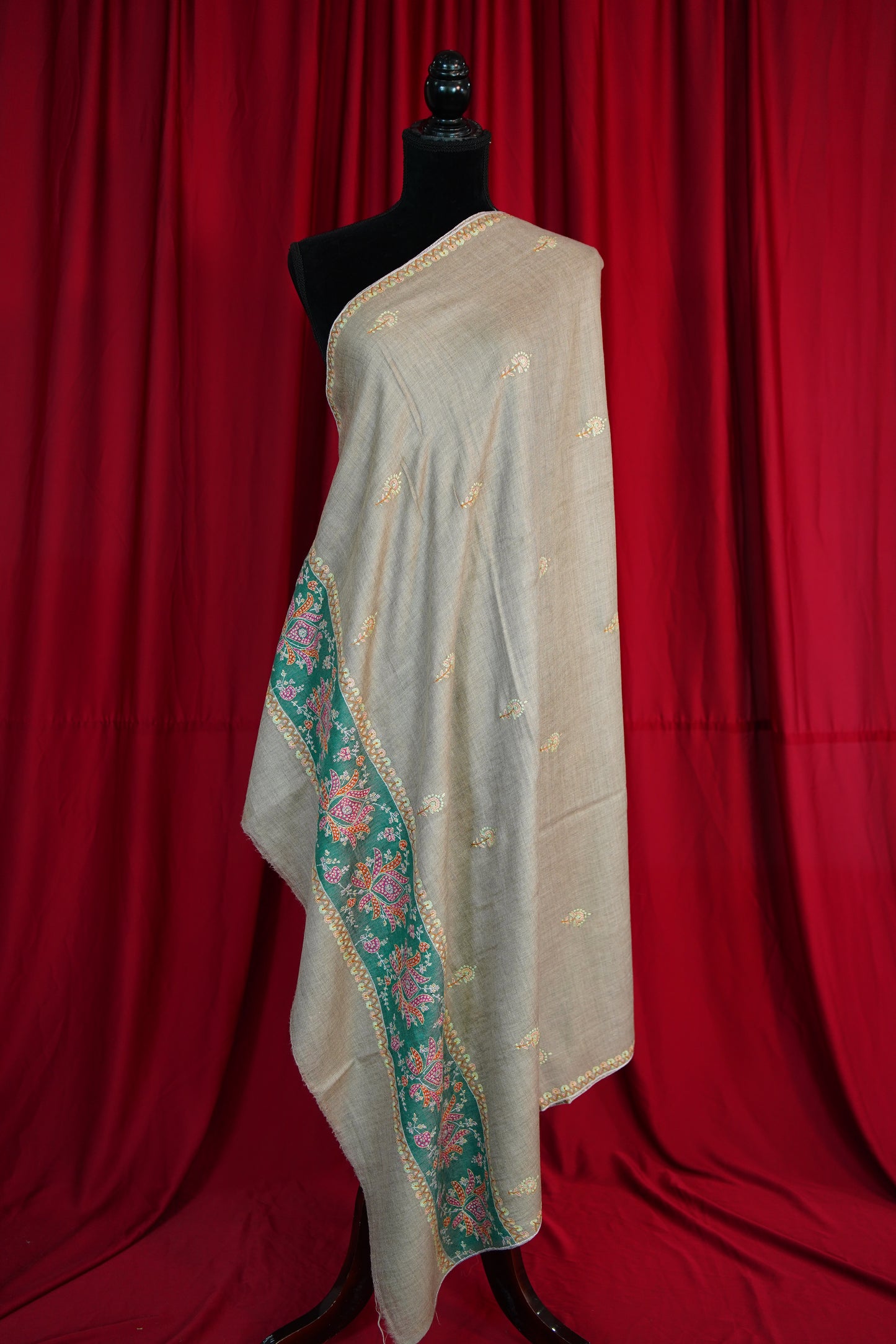 natural butis GI embroidery pashmina shawl 9653