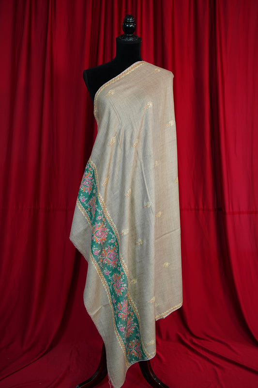 natural butis GI embroidery pashmina shawl 9653