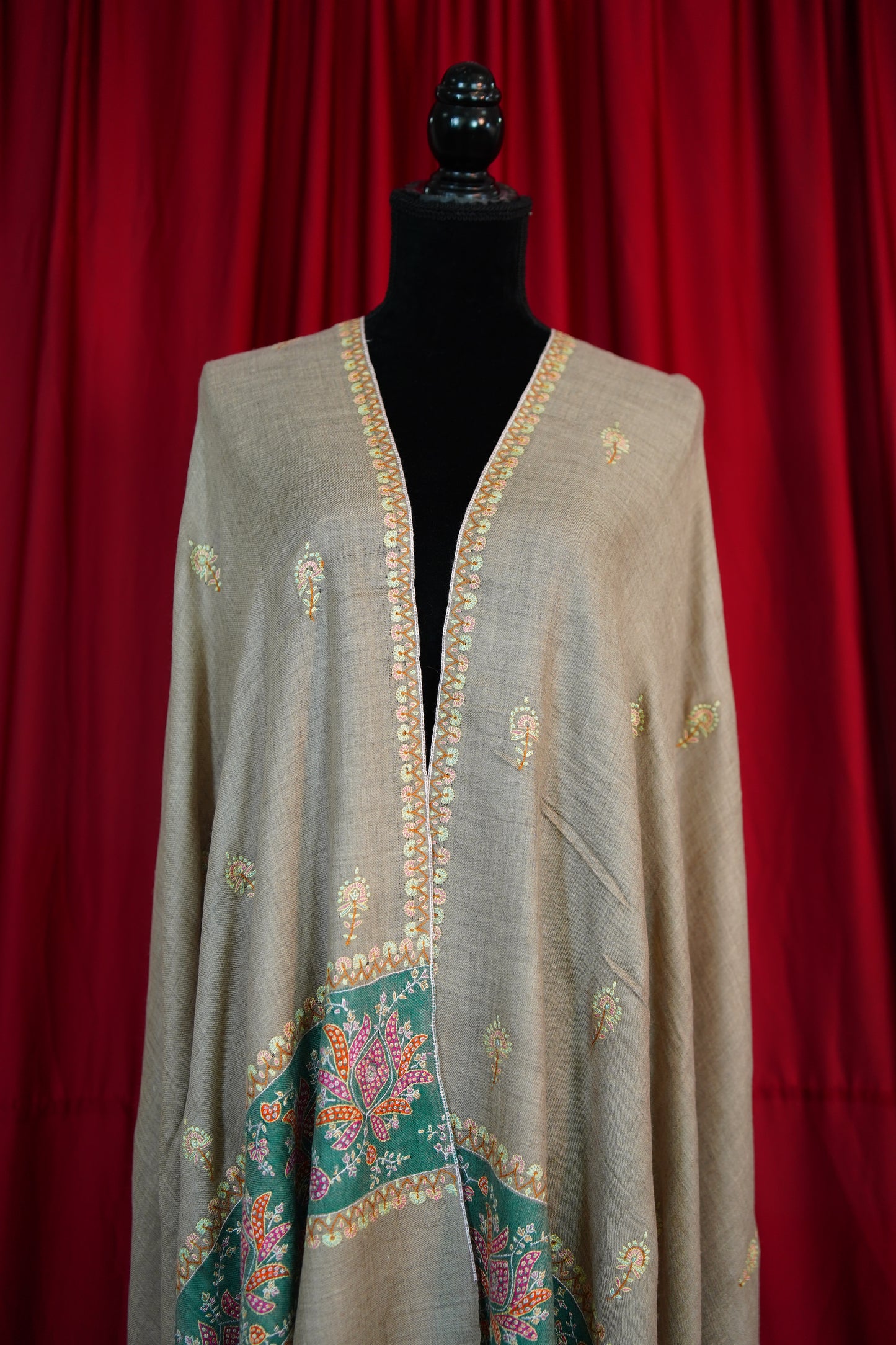 natural butis GI embroidery pashmina shawl 9653