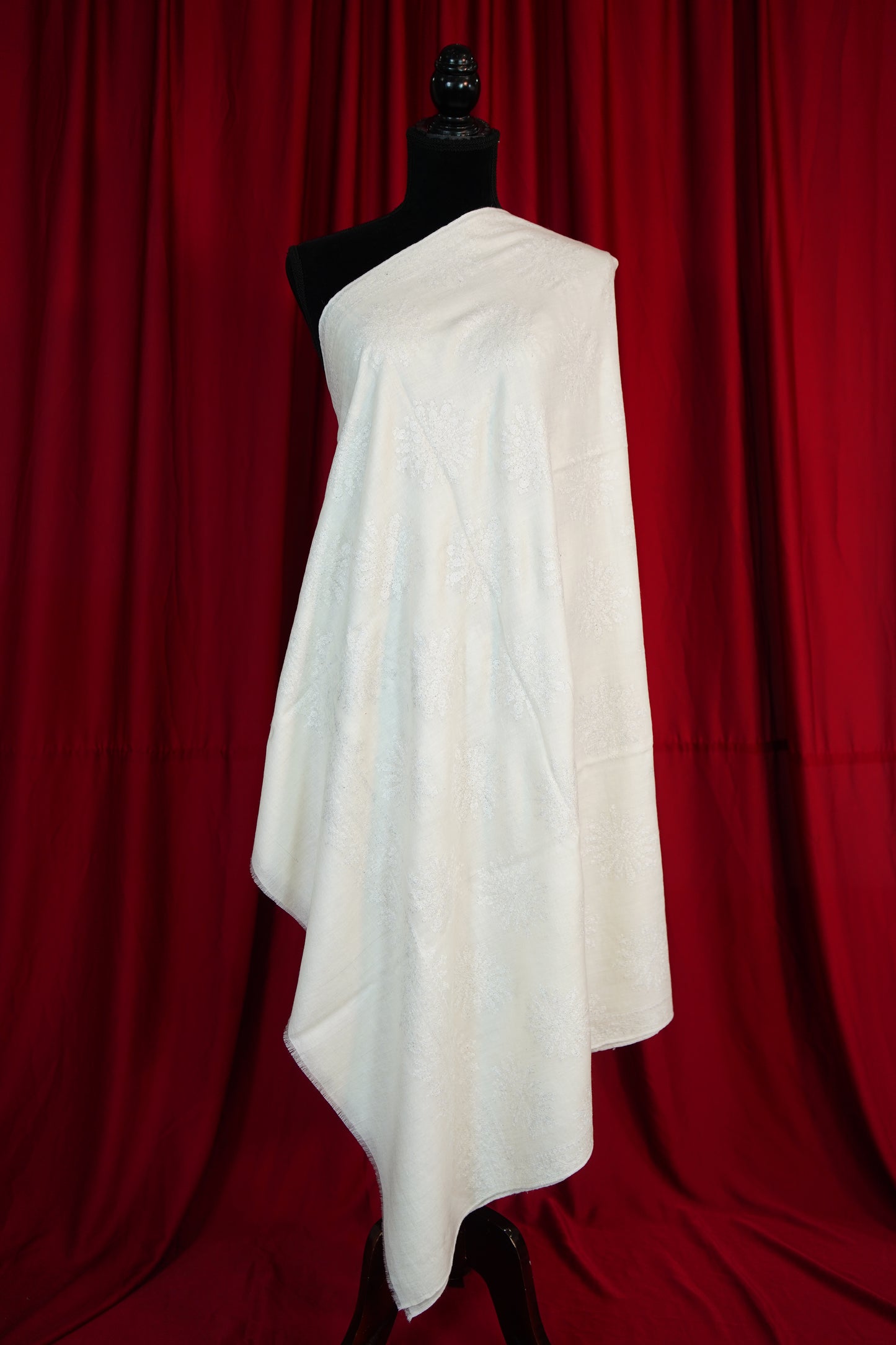 white butis GI embroidery pashmina shawl 9654