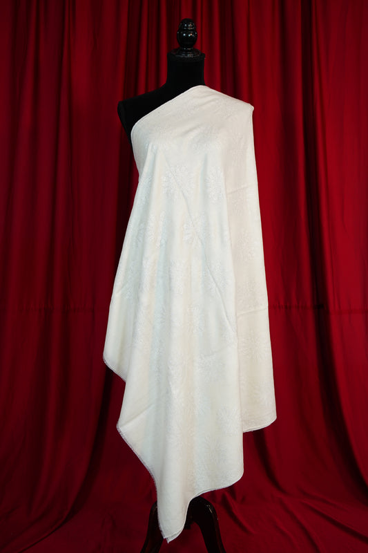 white butis GI embroidery pashmina shawl 9654