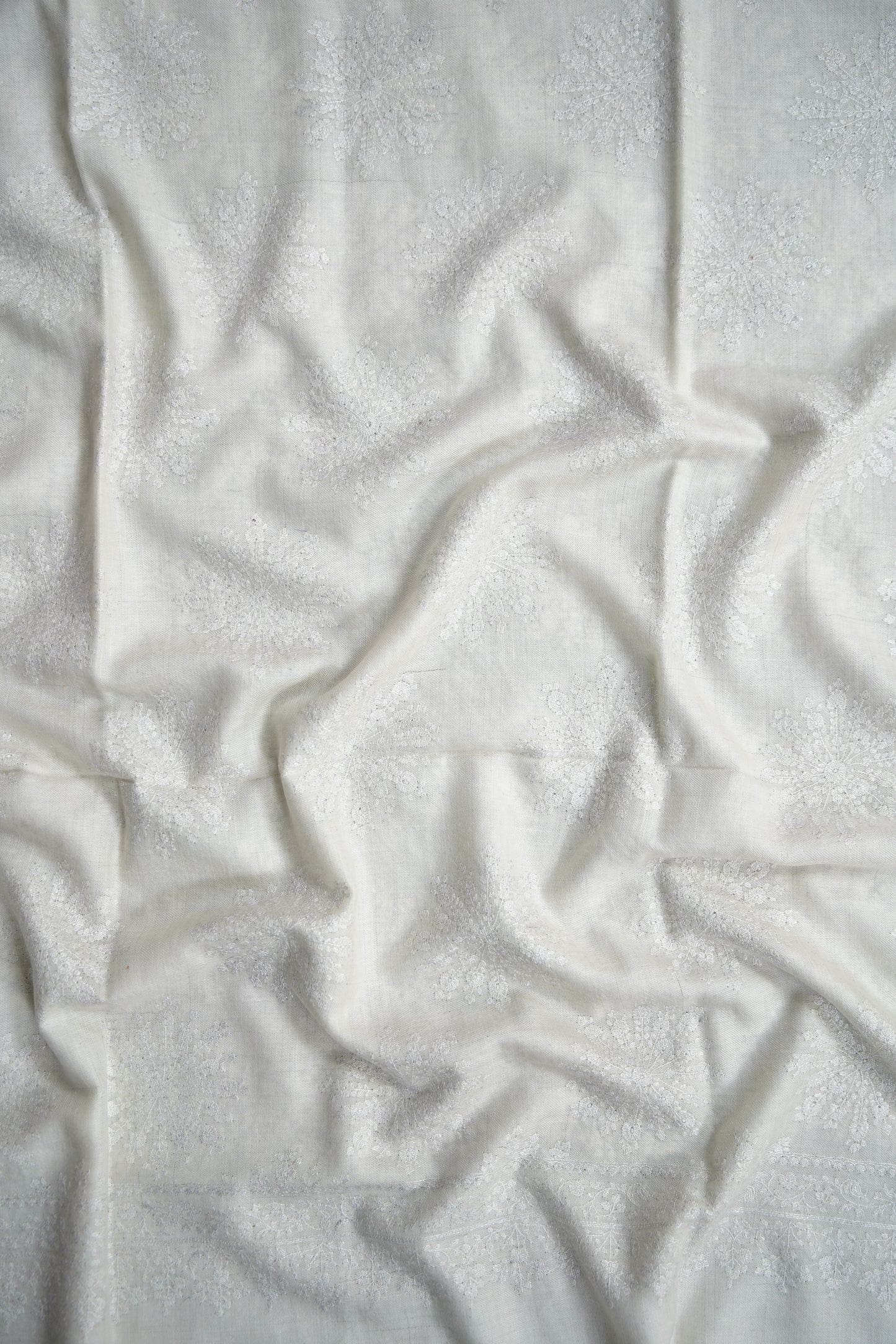 white butis GI embroidery pashmina shawl 9654