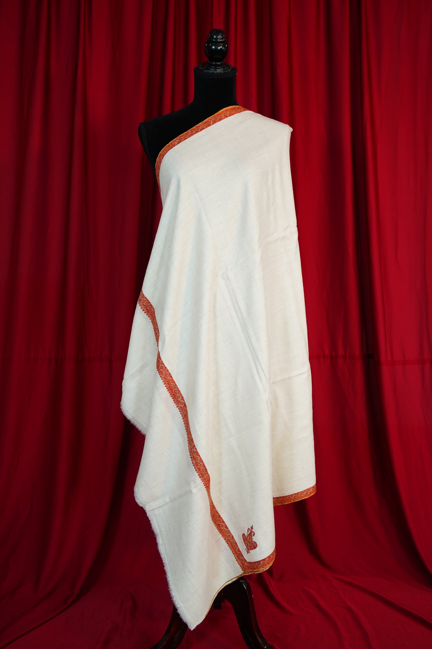pure white GI embroidery pashmina shawl 9655