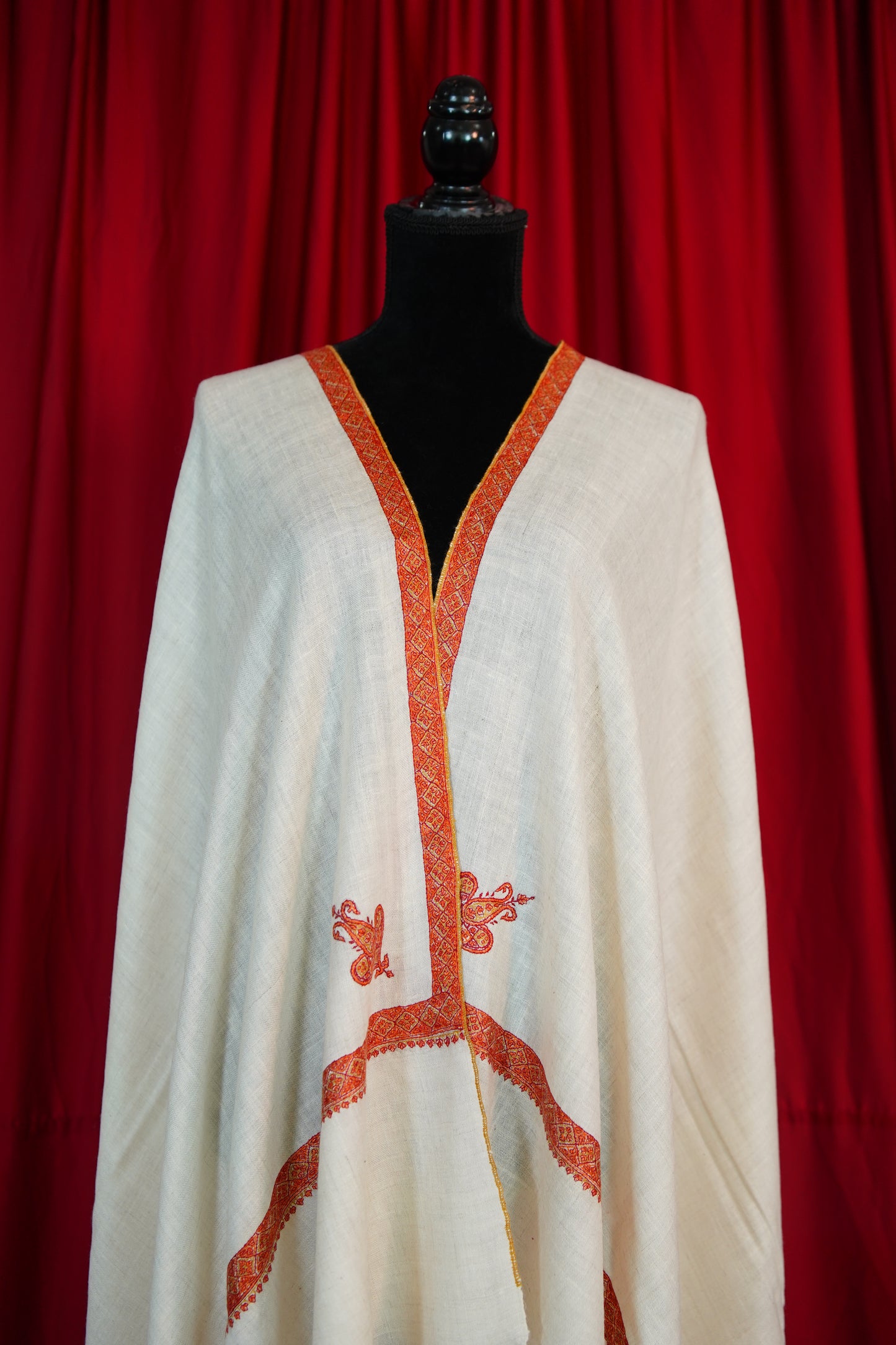 pure white GI embroidery pashmina shawl 9655