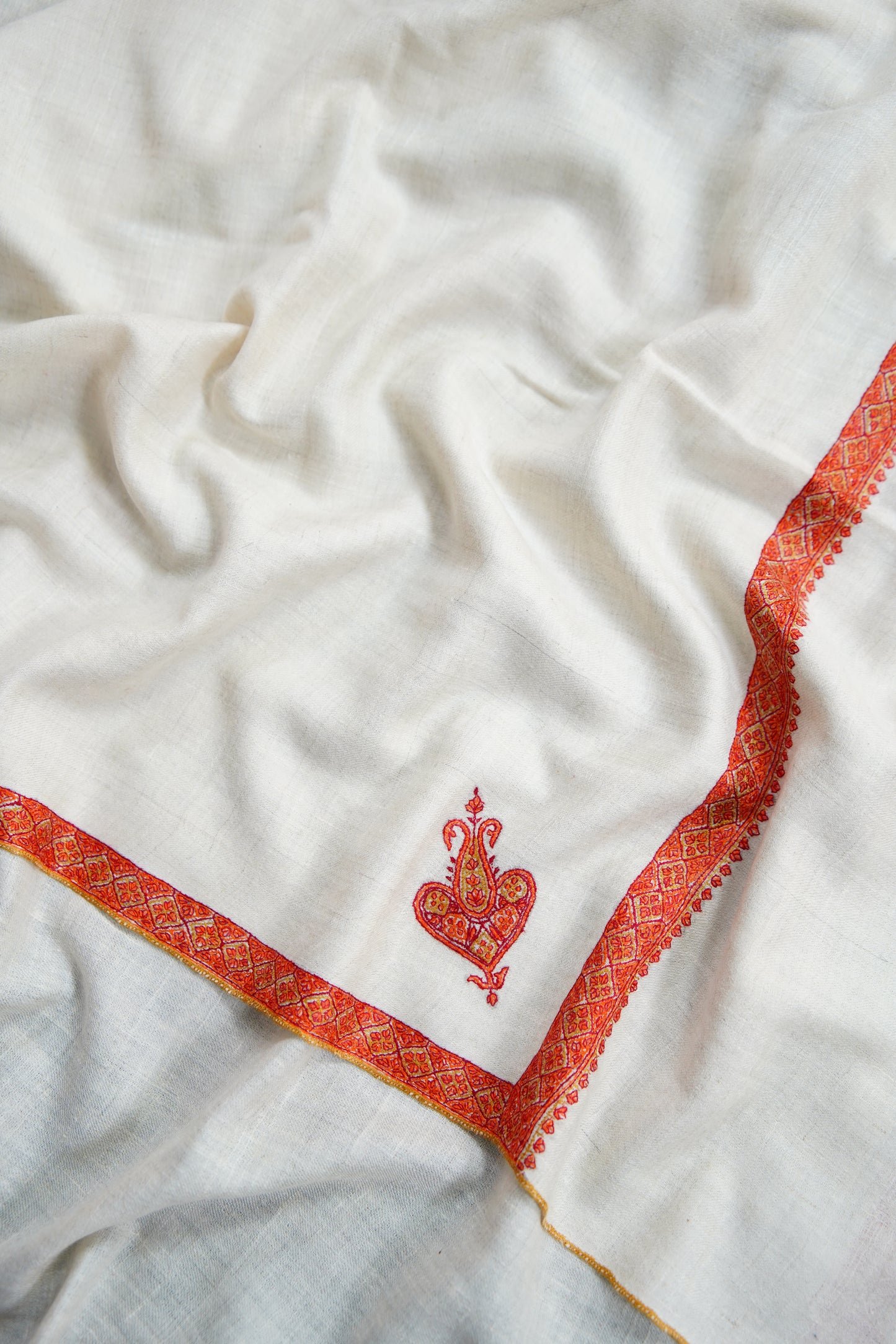 pure white GI embroidery pashmina shawl 9655